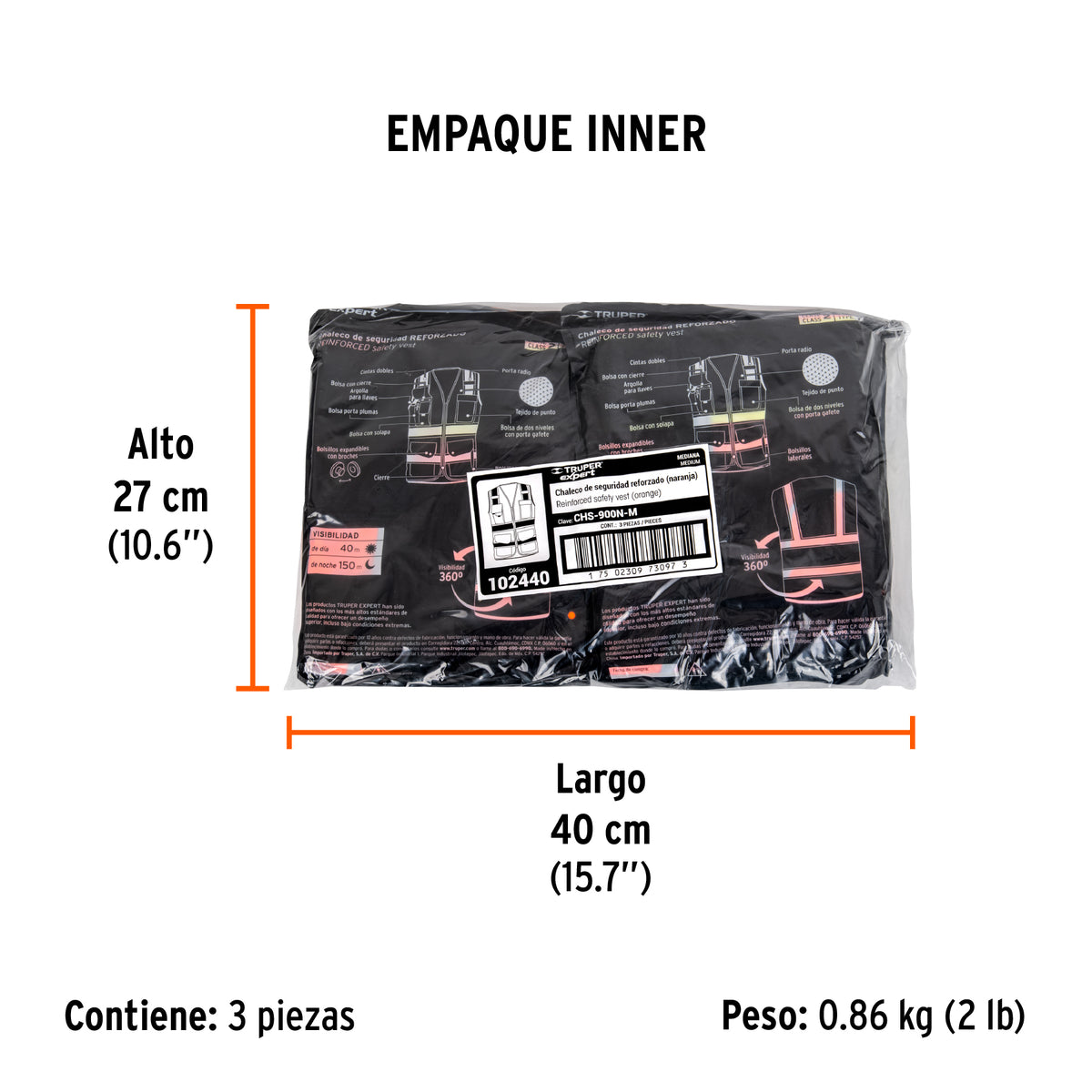 Chaleco de seguridad de alta visibilidad, naranja, mediano