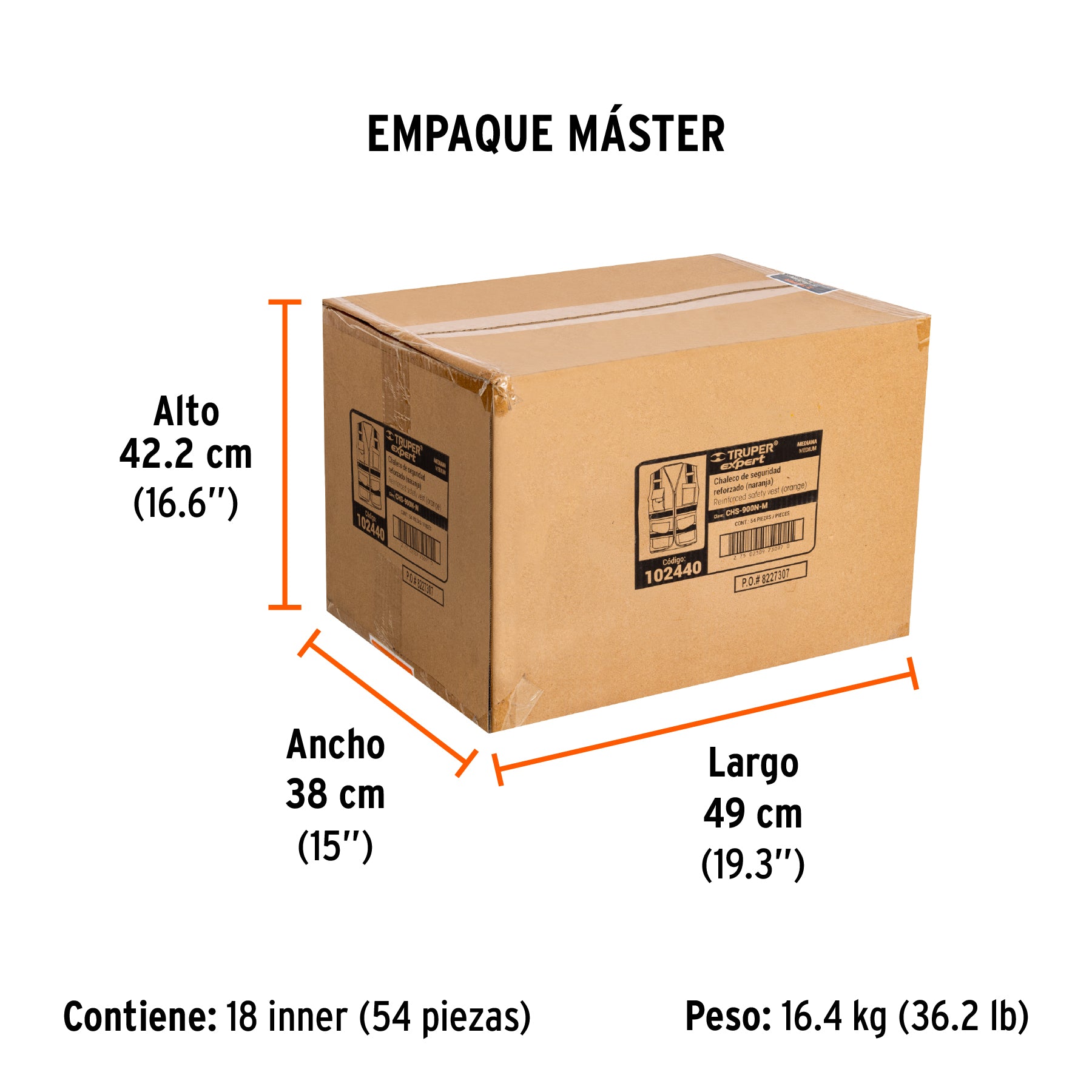 Chaleco de seguridad de alta visibilidad, naranja, mediano