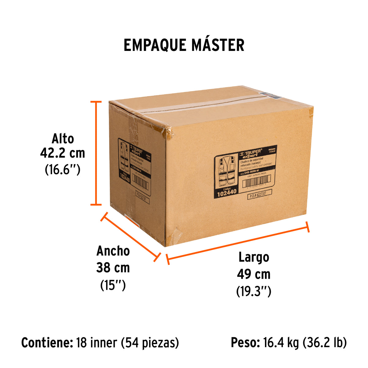 Chaleco de seguridad de alta visibilidad, naranja, mediano