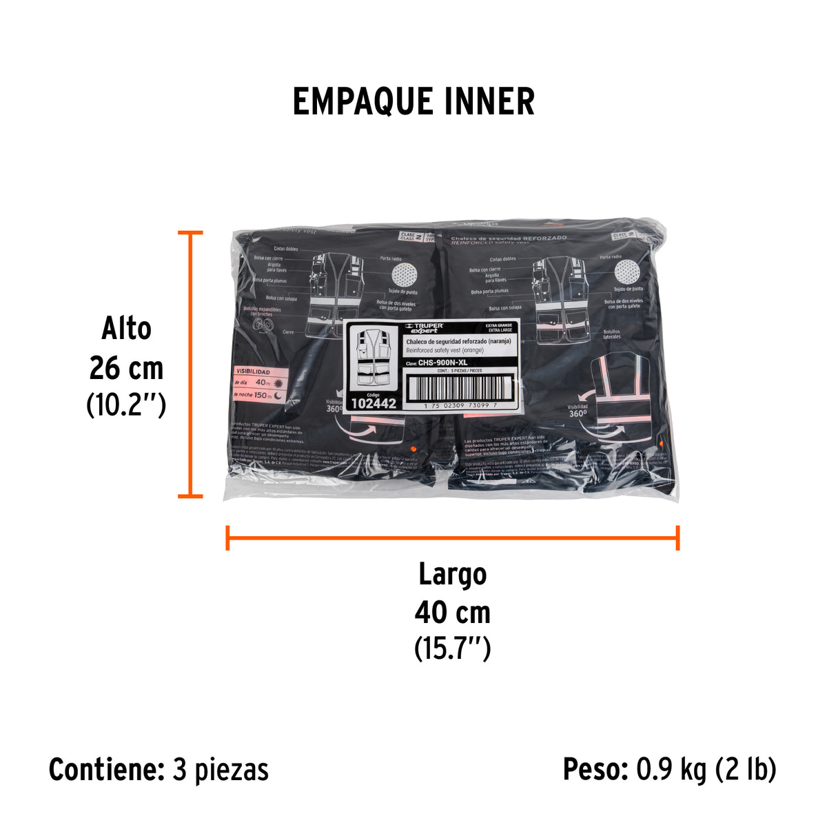 Chaleco de seguridad de alta visibilidad, naranja, extra gra