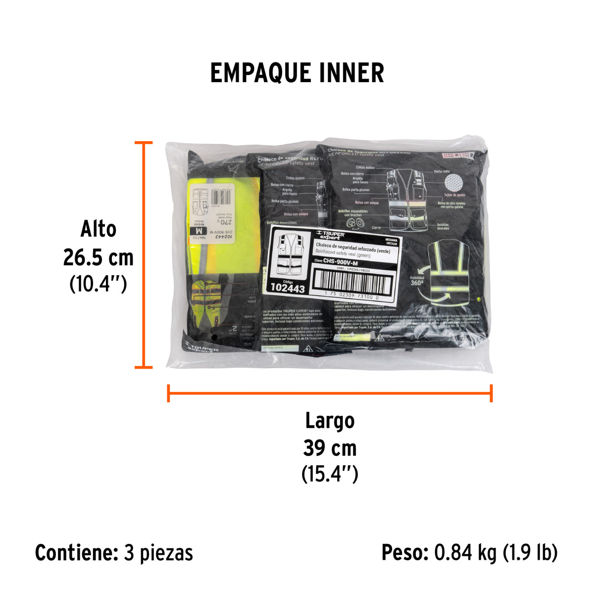 Chaleco de seguridad de alta visibilidad, verde, mediano