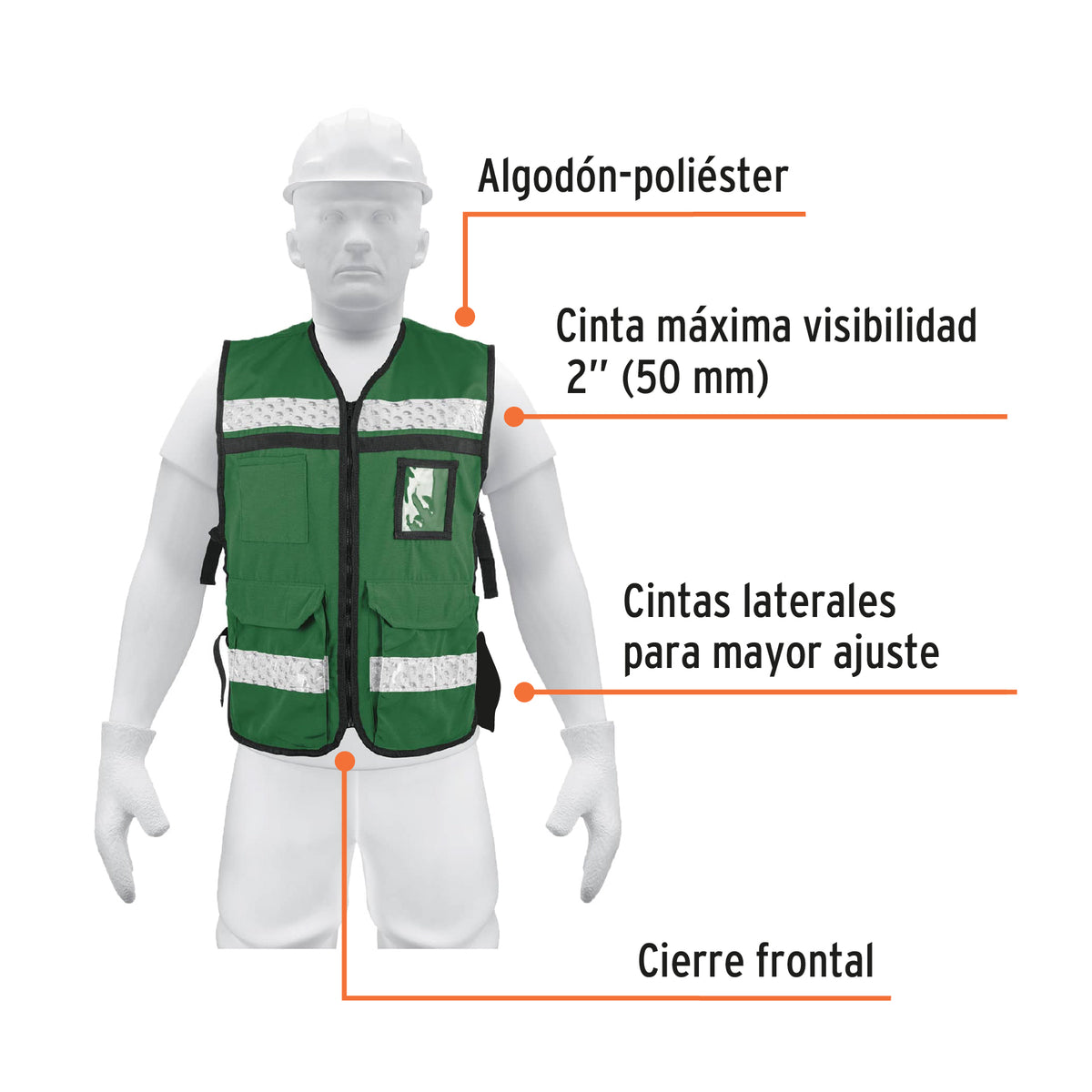 Chaleco brigadista con cintas reflejantes, color verde