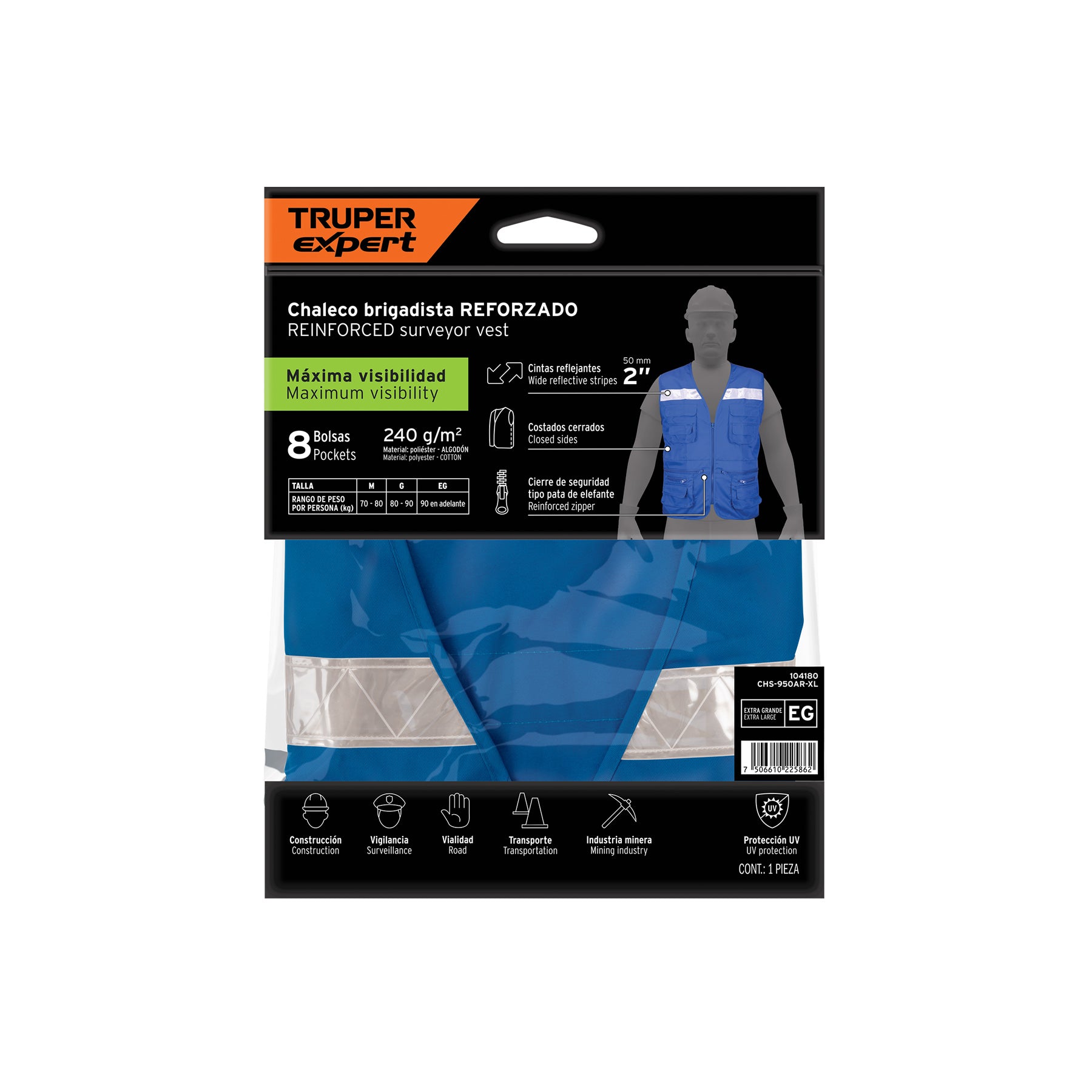 Chaleco brigadista reforzado, azul rey, XG, TRUPER EXPERT
