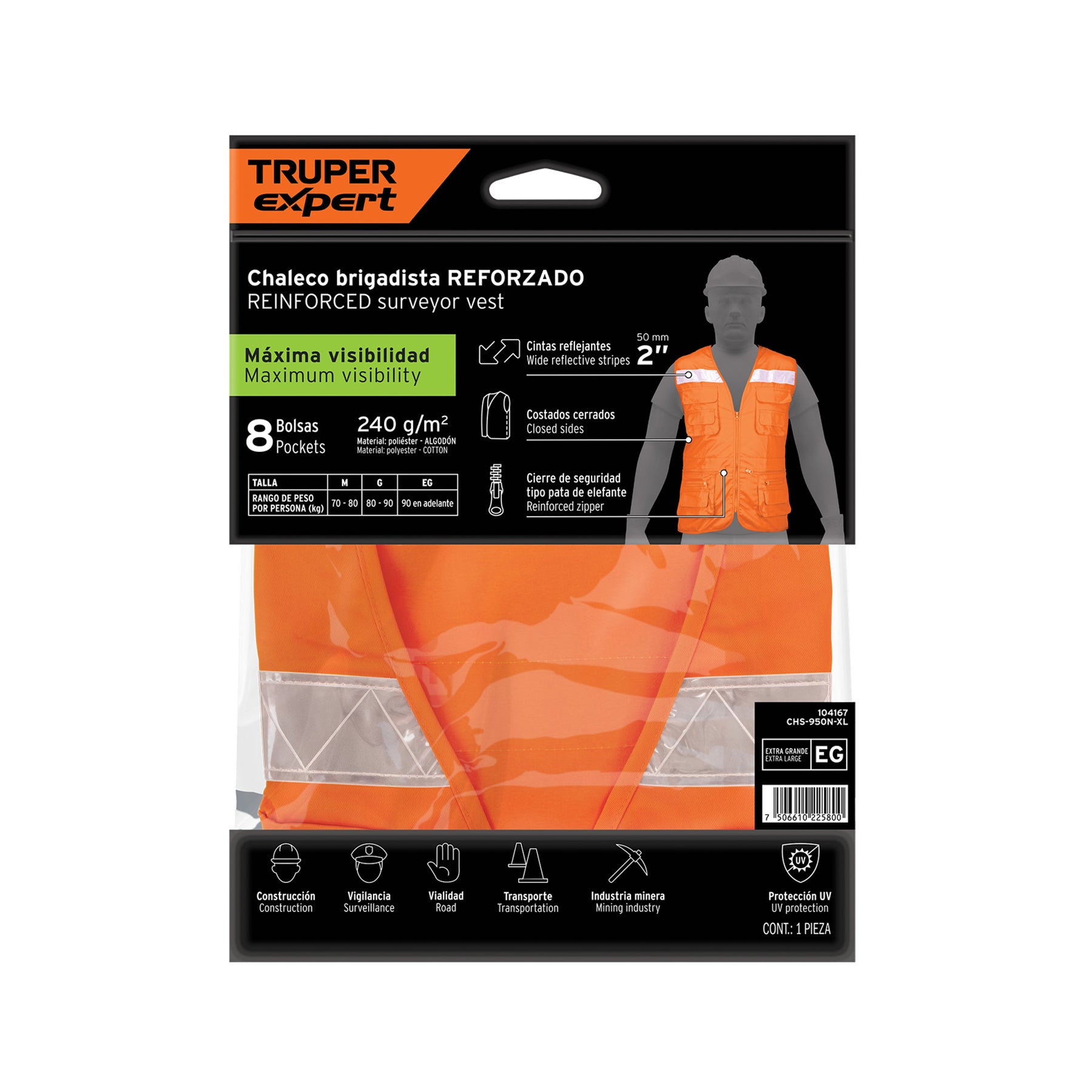 Chaleco brigadista reforzado, naranja, XG, TRUPER EXPERT