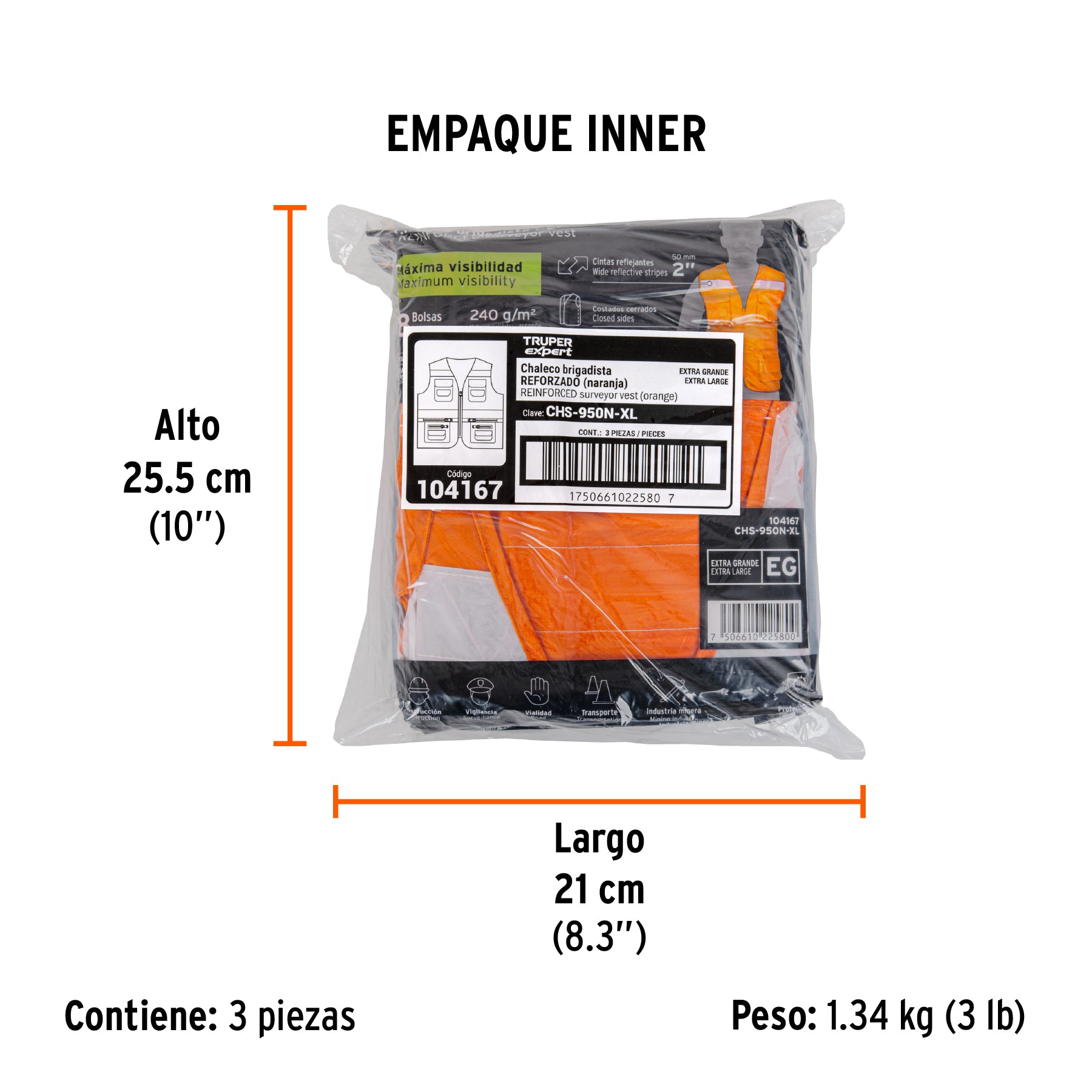 Chaleco brigadista reforzado, naranja, XG, TRUPER EXPERT