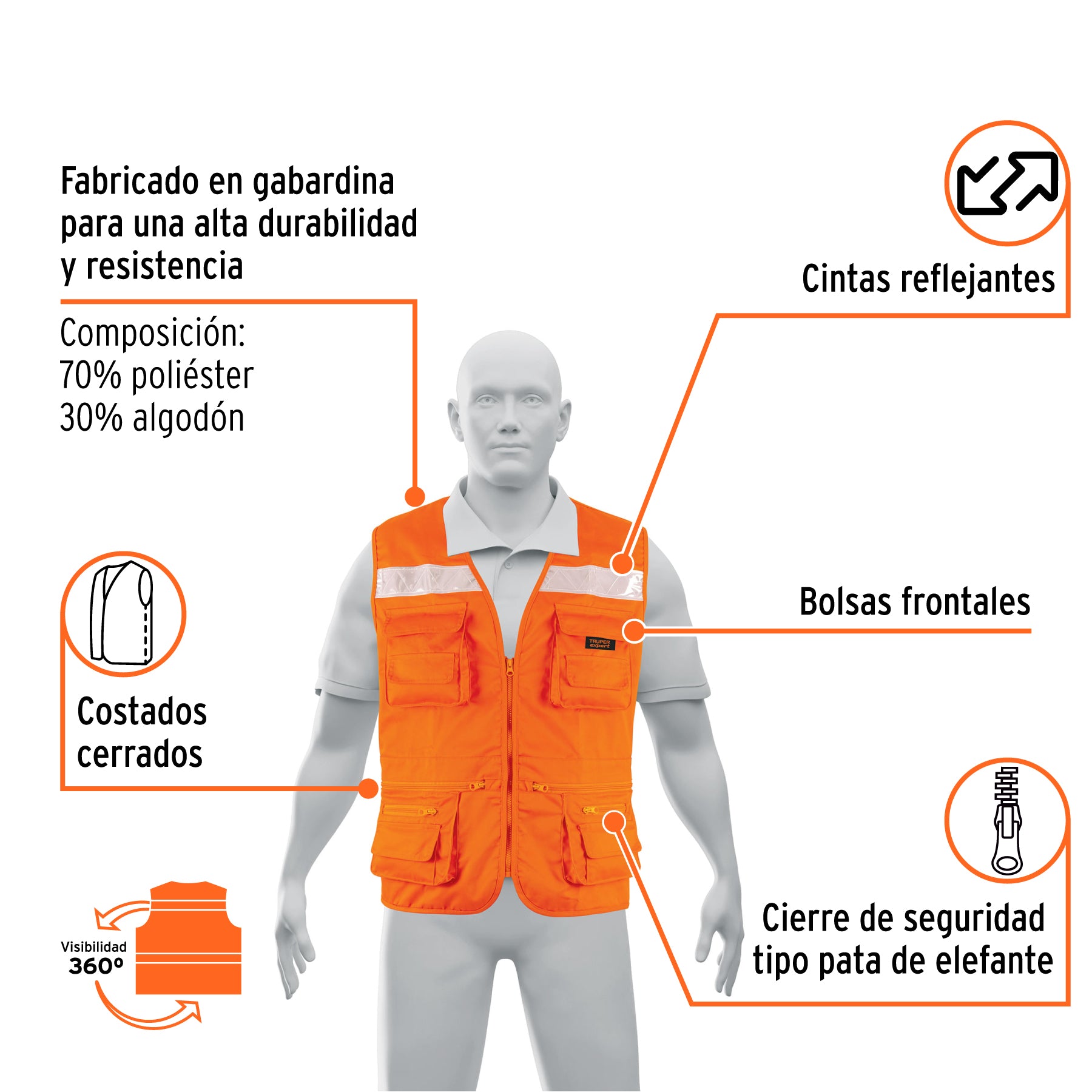 Chaleco brigadista reforzado, naranja, XG, TRUPER EXPERT