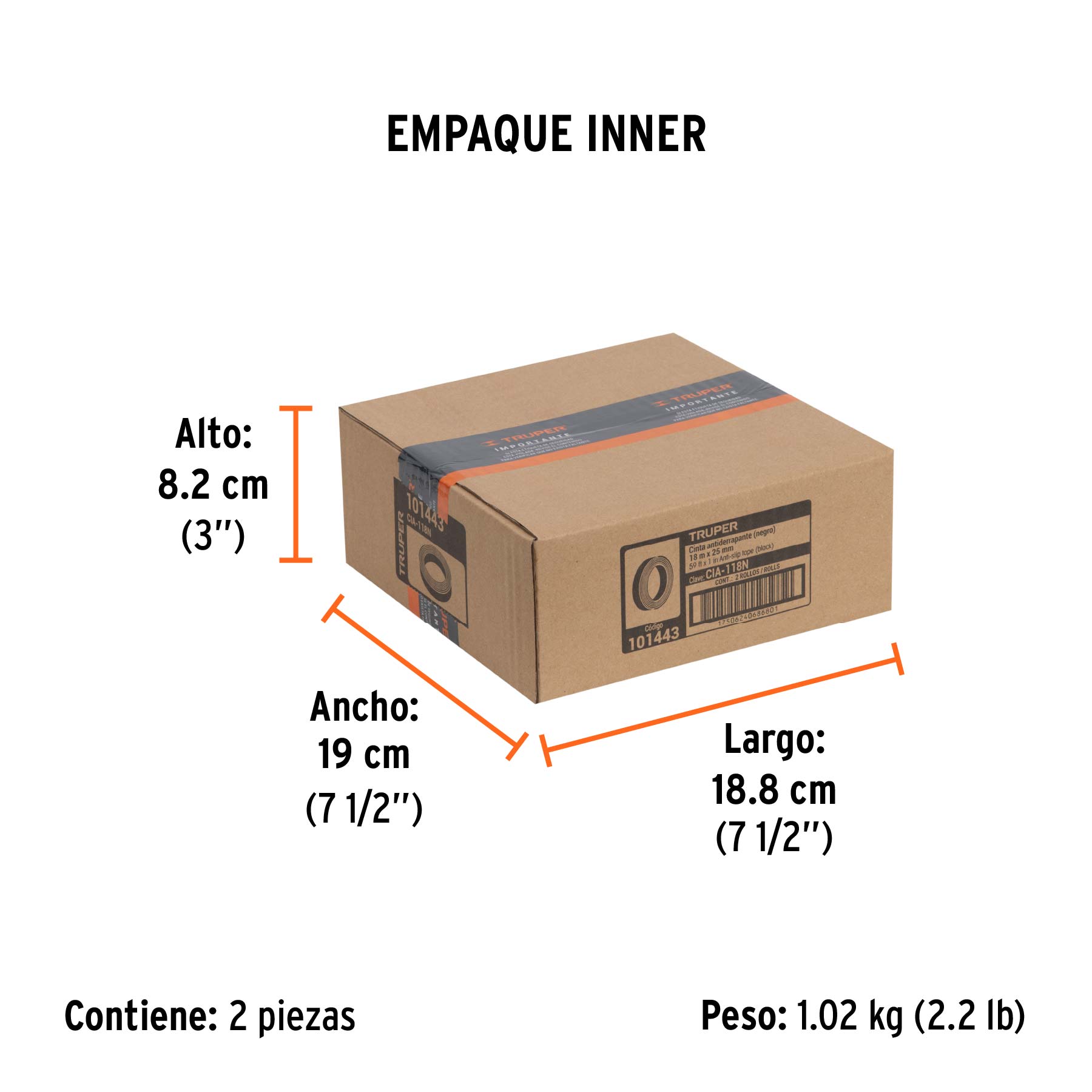 Cinta antiderrapante negra con abrasivo, 25mm x 18m