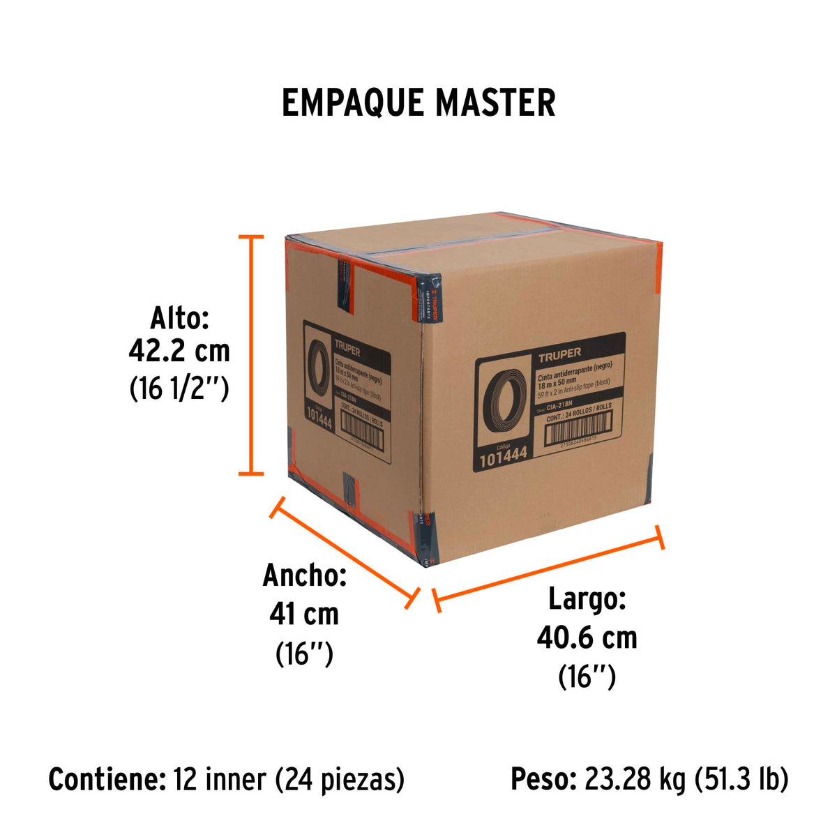 Cinta antiderrapante negra con abrasivo, 50mm x 18m
