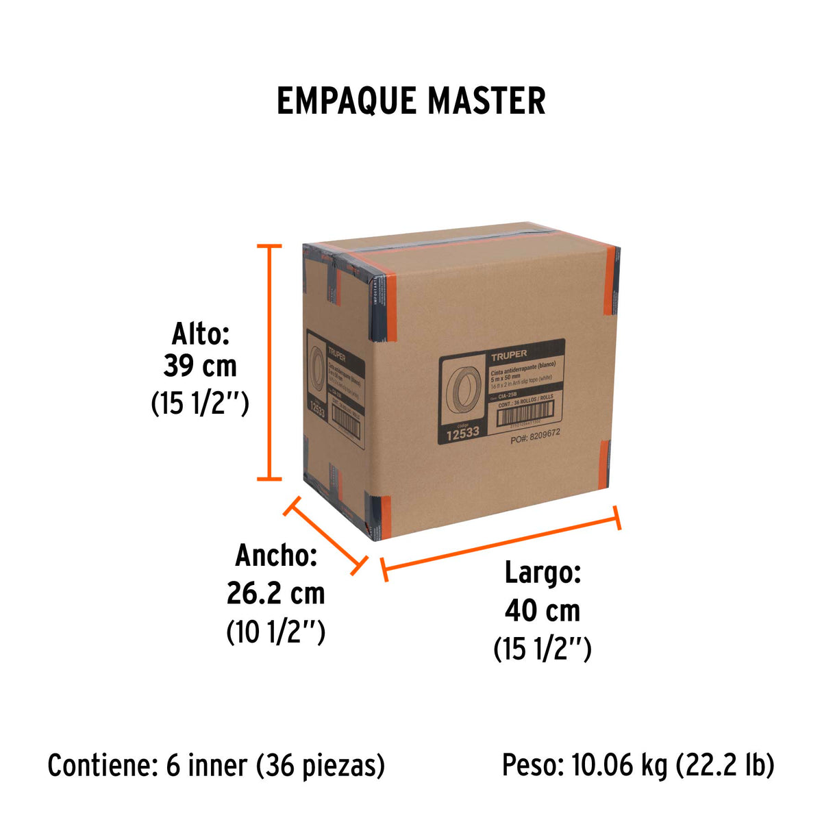 Cinta antiderrapante con abrasivo, rollo, 50 mm, blanca