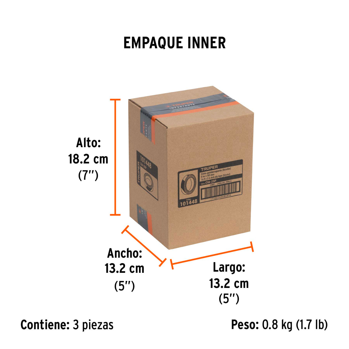 Cinta antiderrapante ama/negra con abrasivo, 50mm x 5m