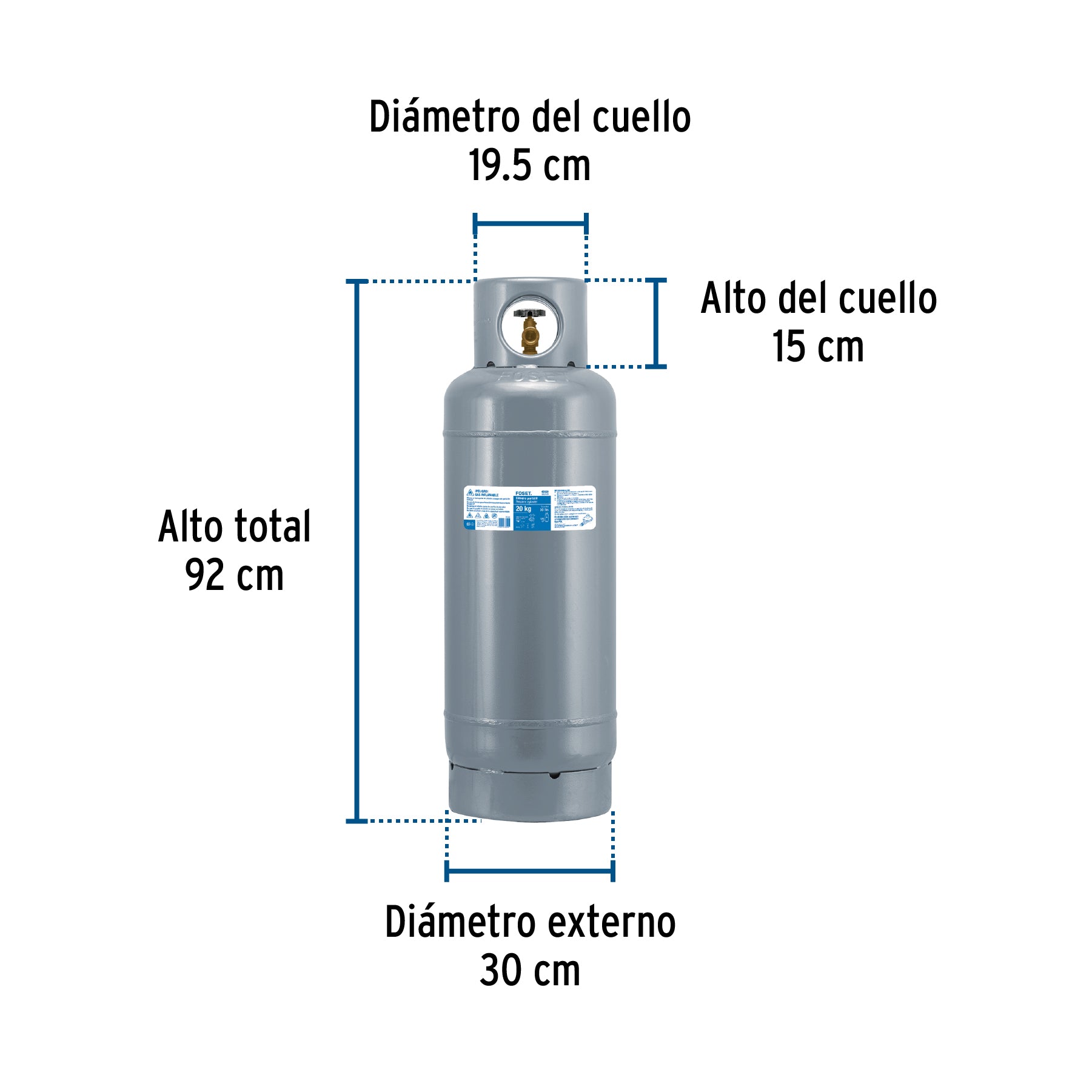 Cilindro portátil para gas LP, 20kg (44lb) Foset