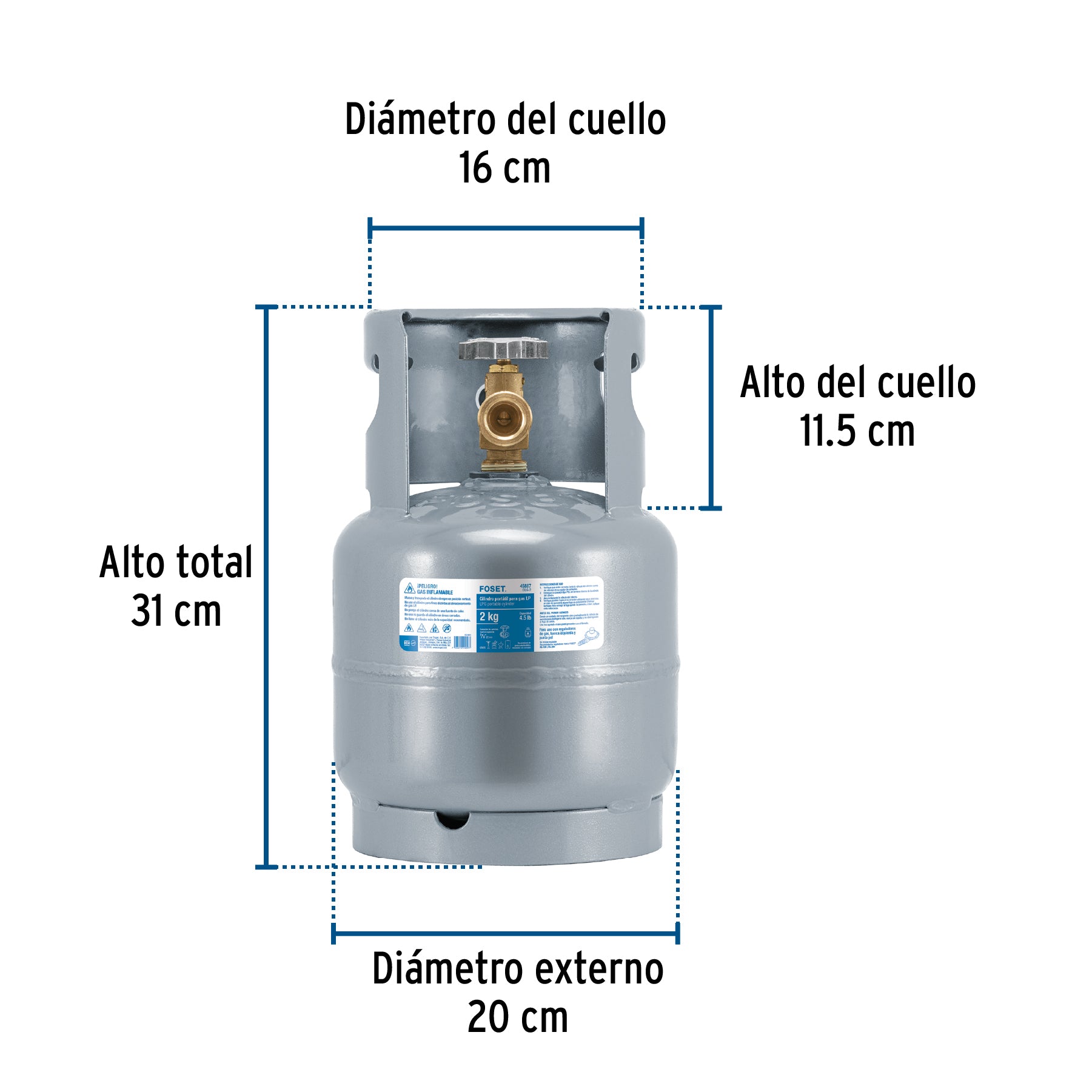 Cilindro portátil para gas LP, 2kg (4.5lb) Foset