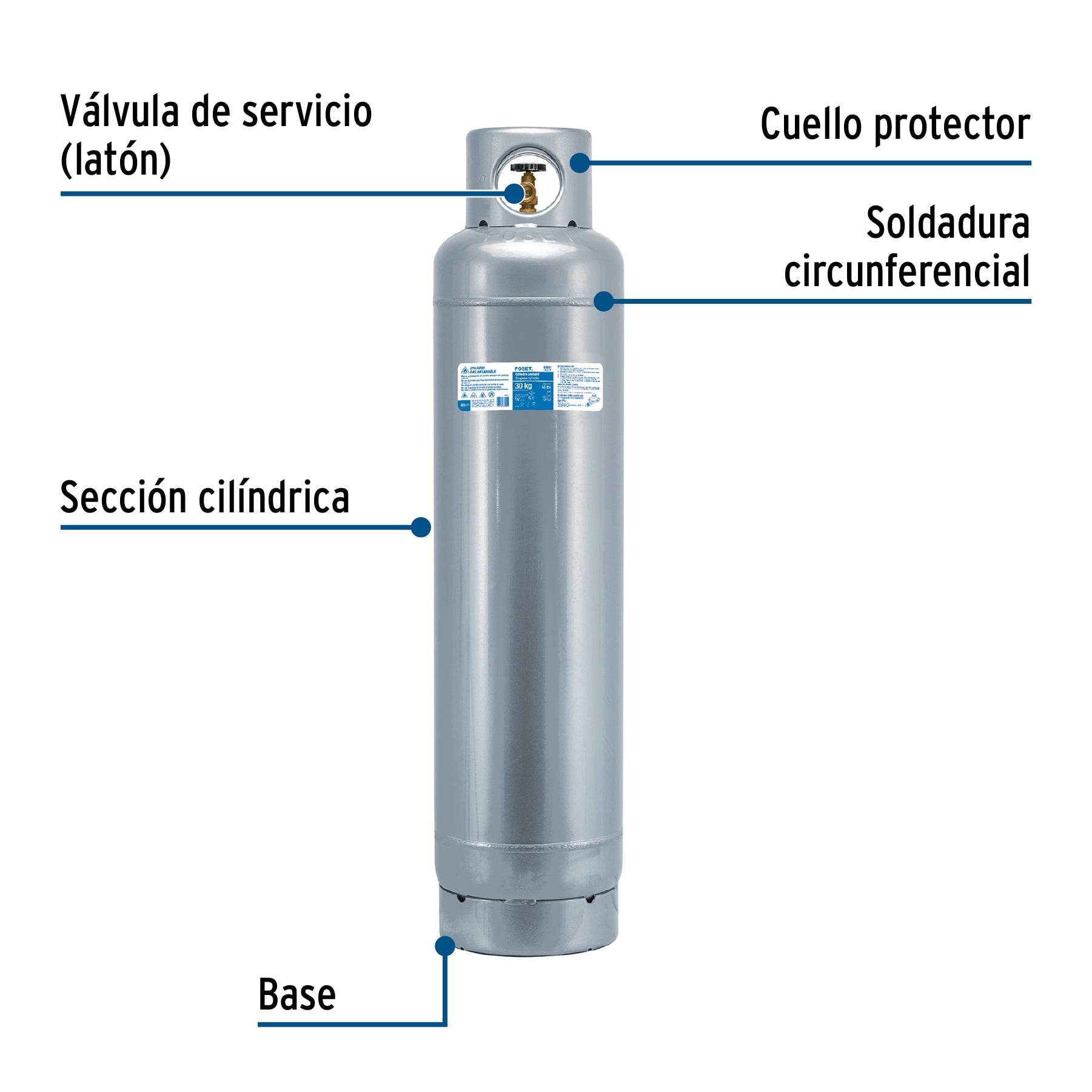 Cilindro portátil para gas LP, 30kg (66lb) Foset