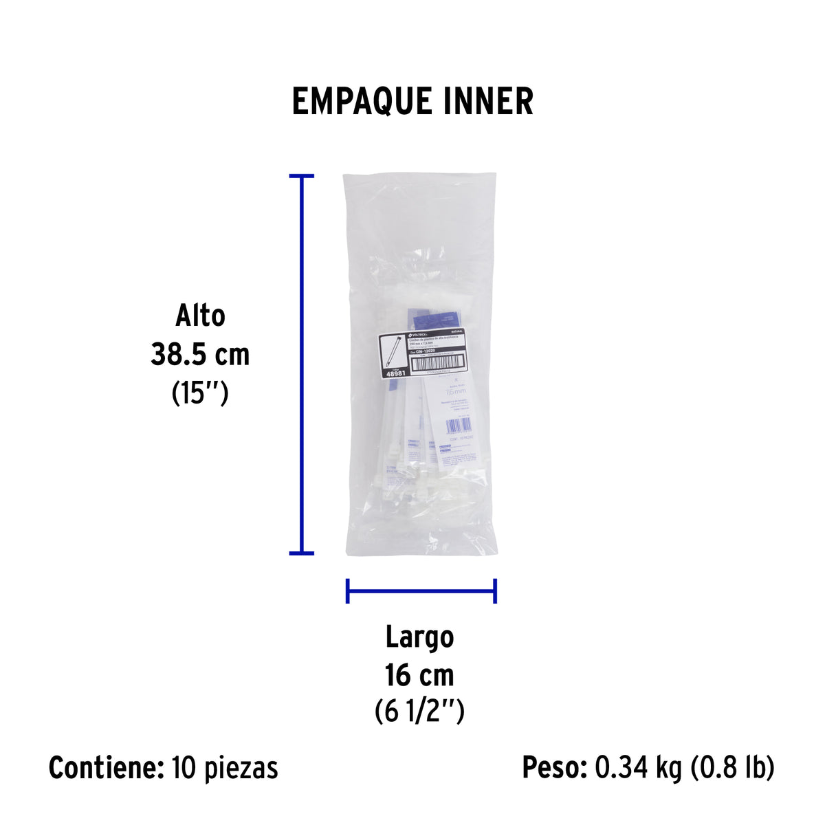 Cincho plástico, 120 lb, 20 cm, bolsa con 10 piezas