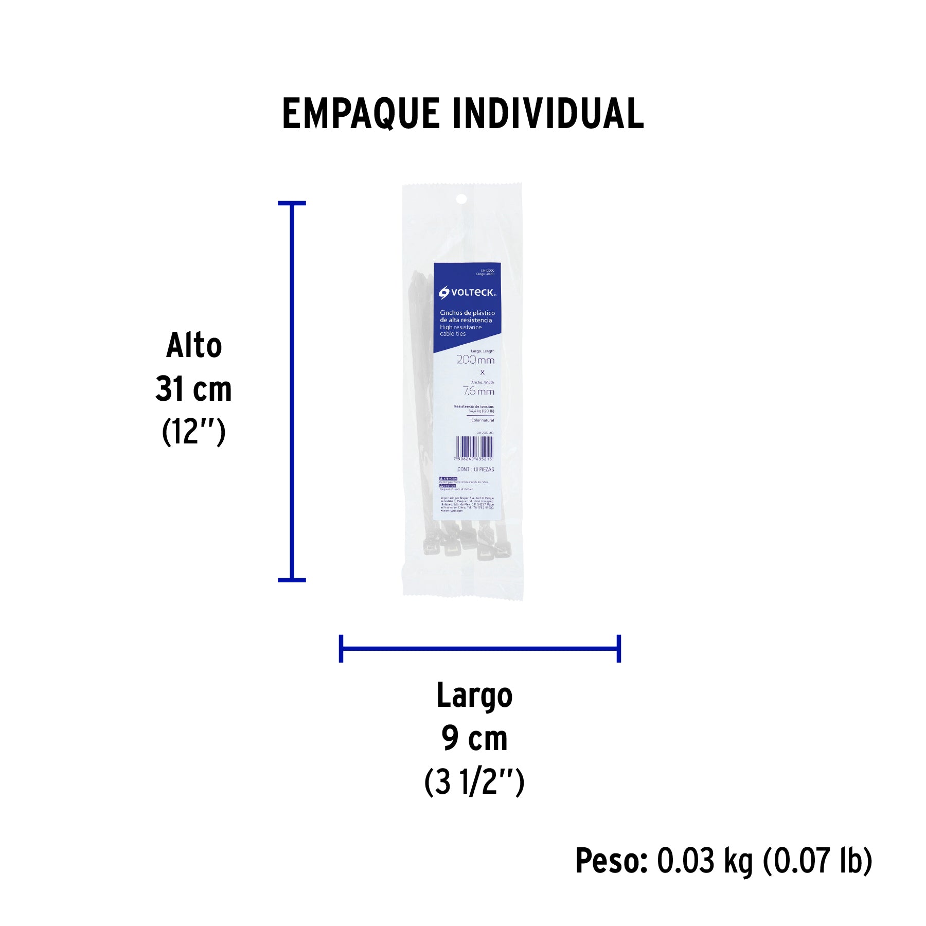 Cincho plástico, 120 lb, 20 cm, bolsa con 10 piezas