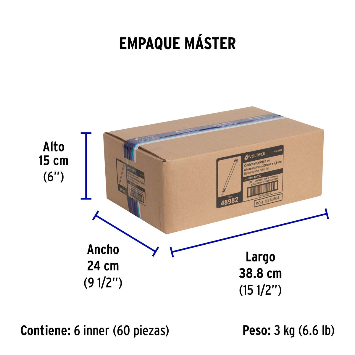 Cincho plástico, 120 lb, 30 cm, bolsa con 10 piezas