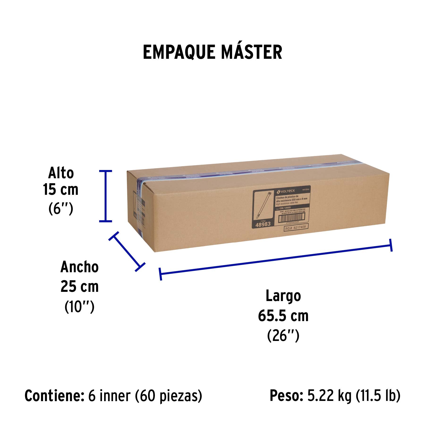 Cincho plástico, 120 lb, 55 cm, bolsa con 10 piezas