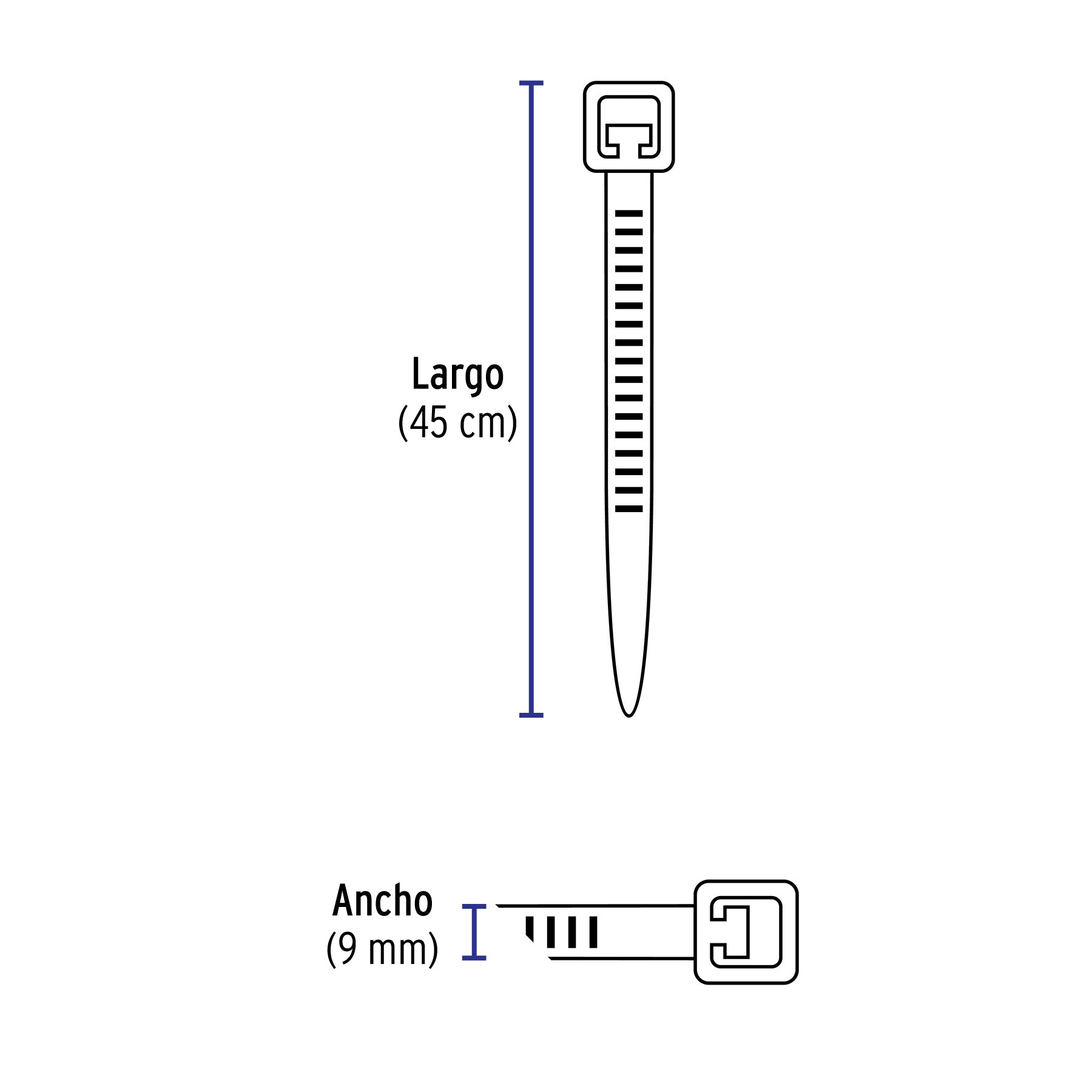 Bolsa con 10 cinchos plásticos 175 lb, 450 x 9 mm, negros
