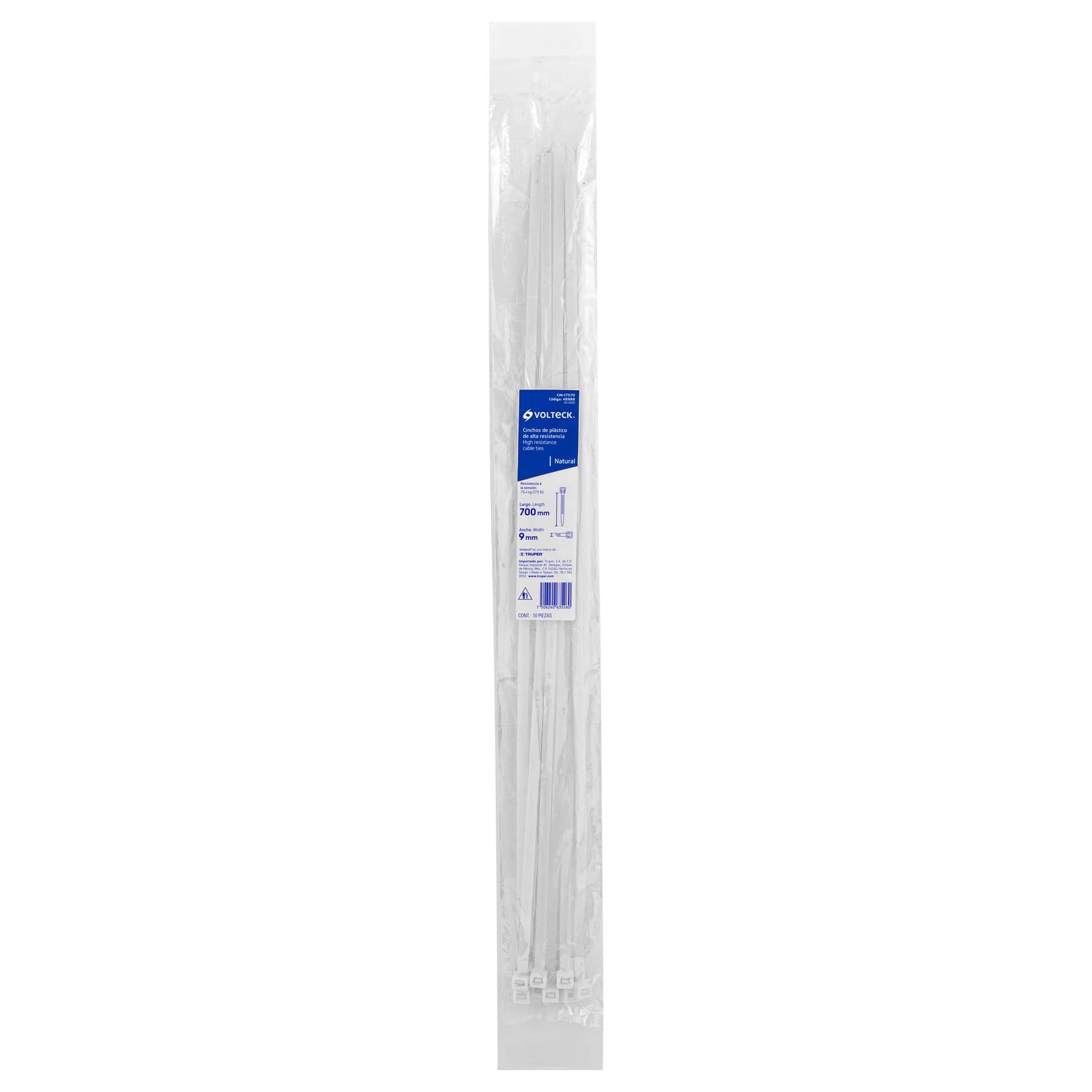 Cincho plástico, 175 lb, 70 cm, bolsa con 10 piezas
