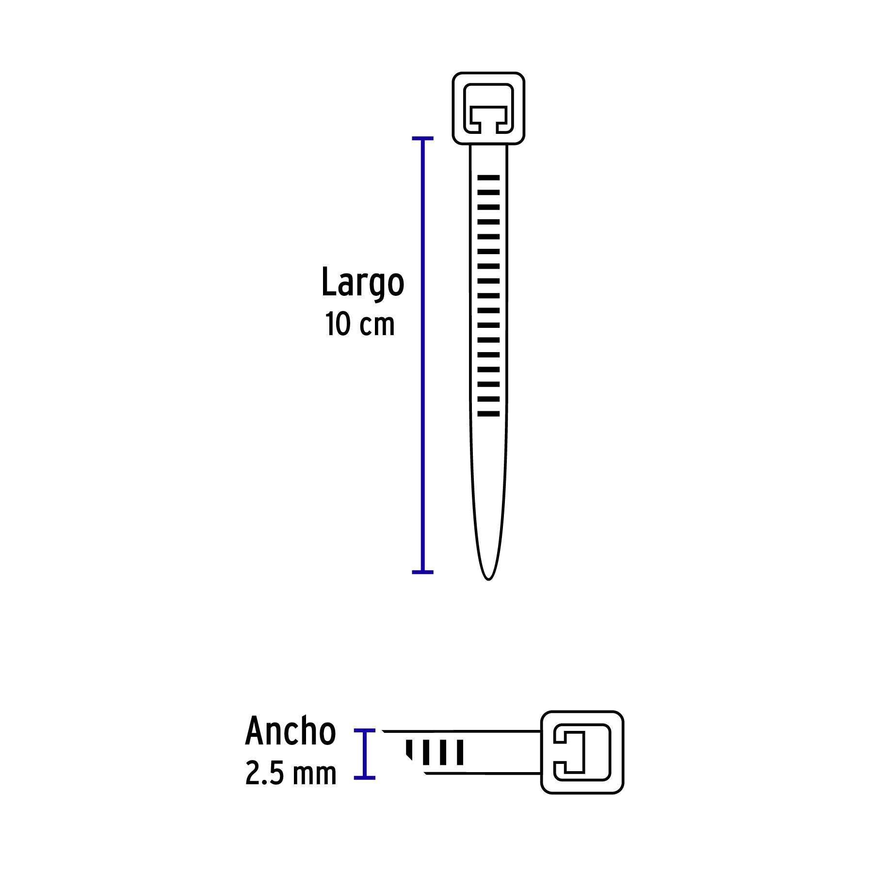 Cincho plástico amarillo 18 lb, 10 cm bolsa con 100 piezas