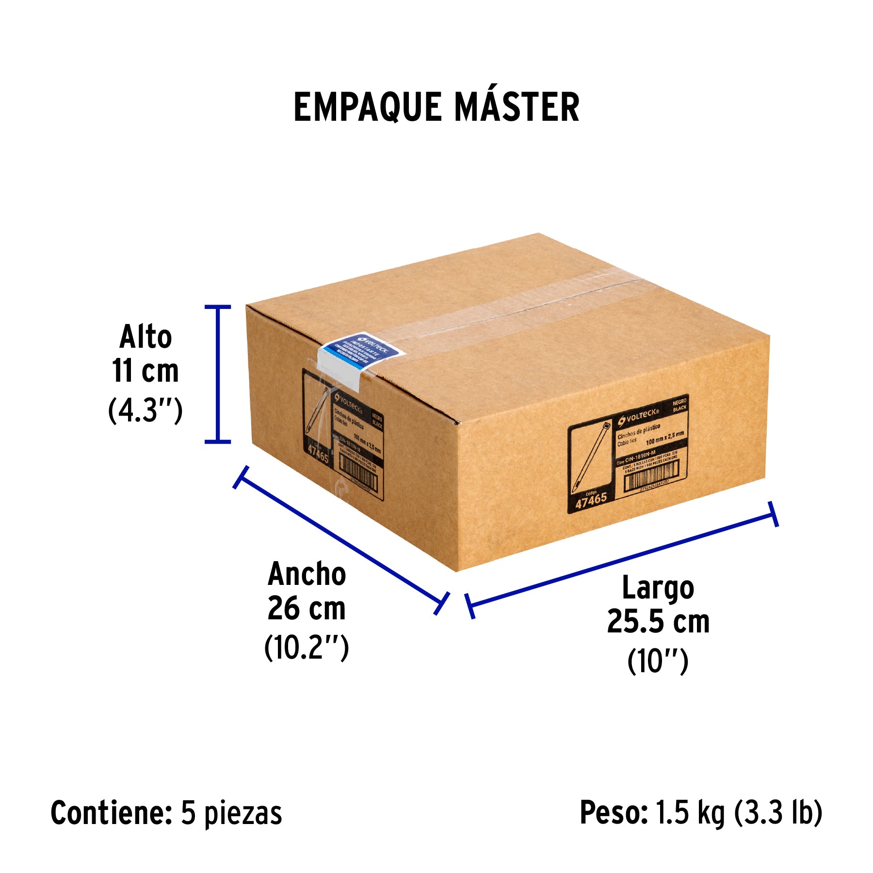 Cincho plástico, 18 lb, 10 cm, negro, bolsa con 1000 pzas
