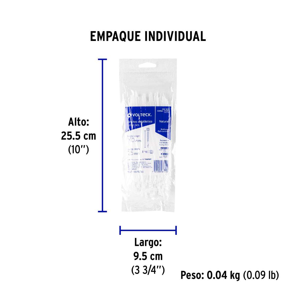 Cincho plástico, 18 lb, 15 cm, bolsa con 100 pzas