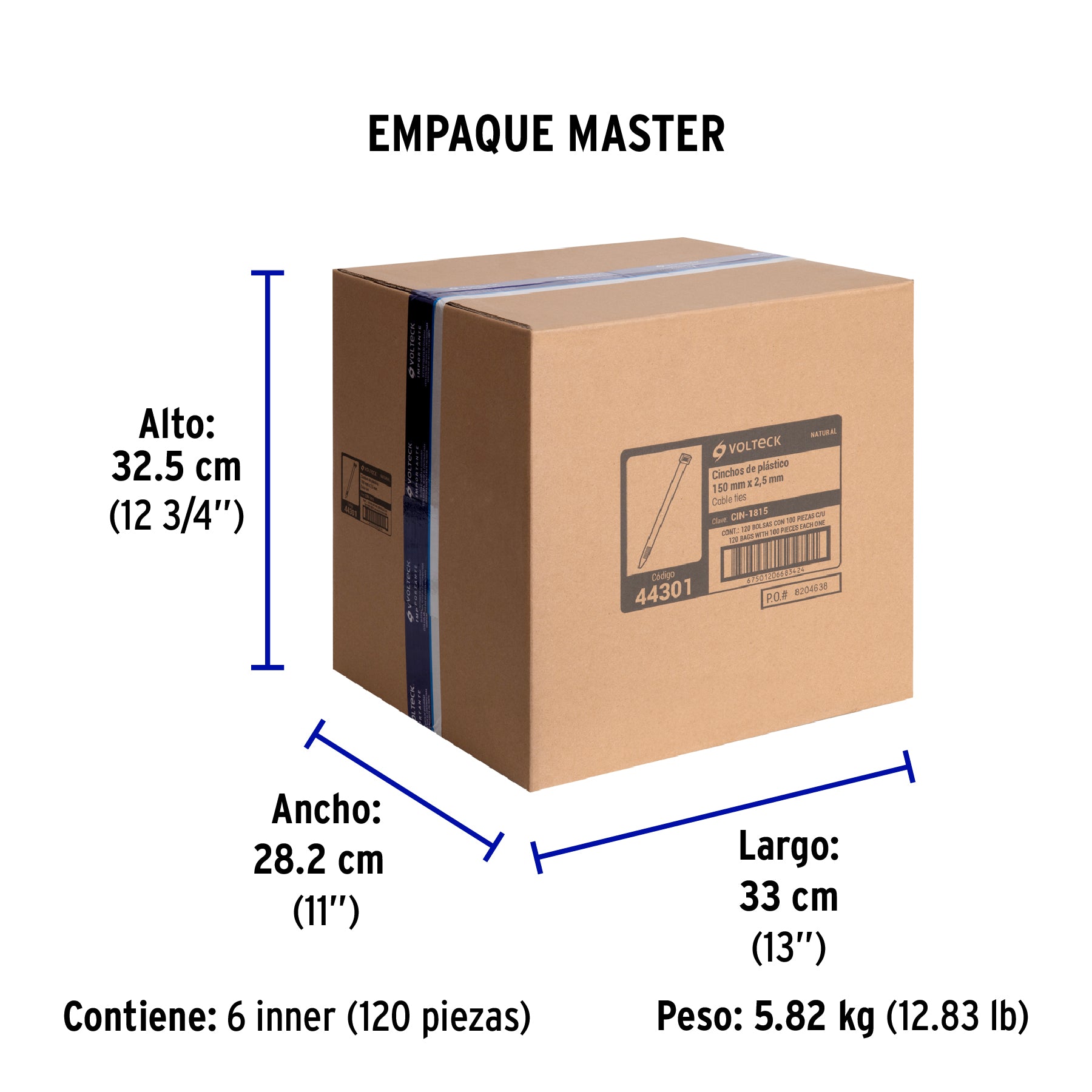Cincho plástico, 18 lb, 15 cm, bolsa con 100 pzas