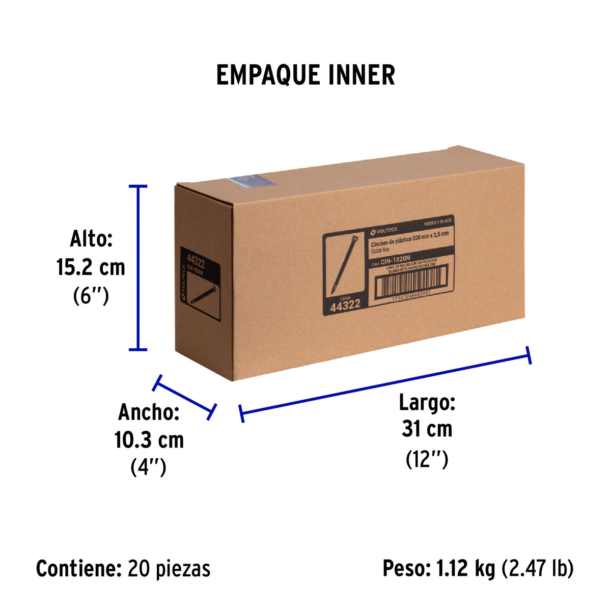 Cincho plástico, 18 lb, 20 cm, negro, bolsa con 100 pzas