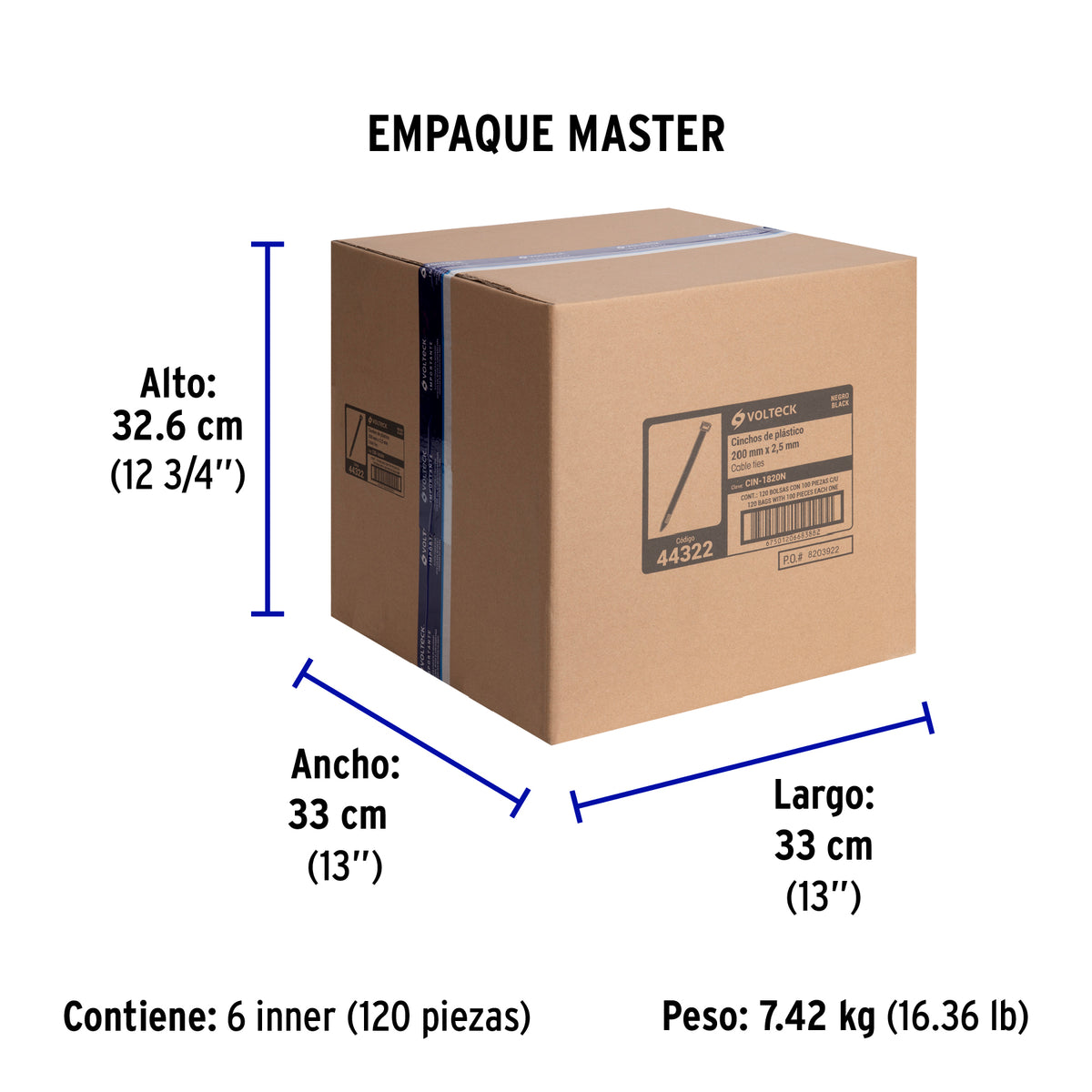Cincho plástico, 18 lb, 20 cm, negro, bolsa con 100 pzas