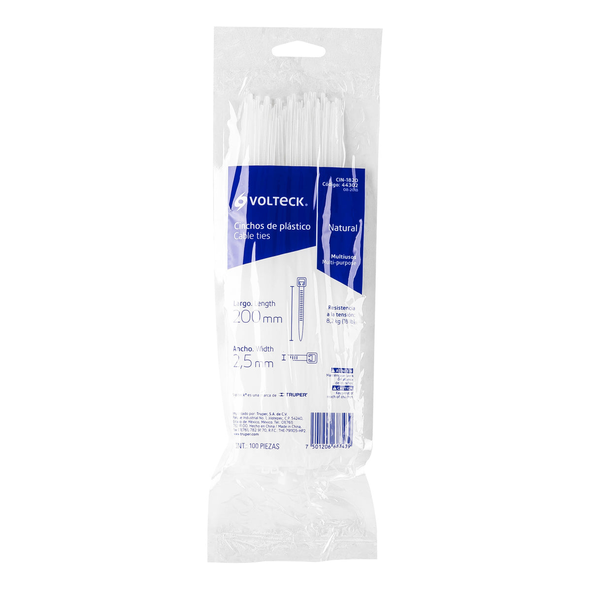 Cincho plástico, 18 lb, 20 cm, bolsa con 100 pzas