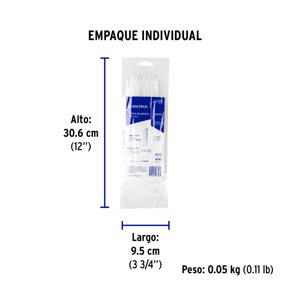Cincho plástico, 18 lb, 20 cm, bolsa con 100 pzas