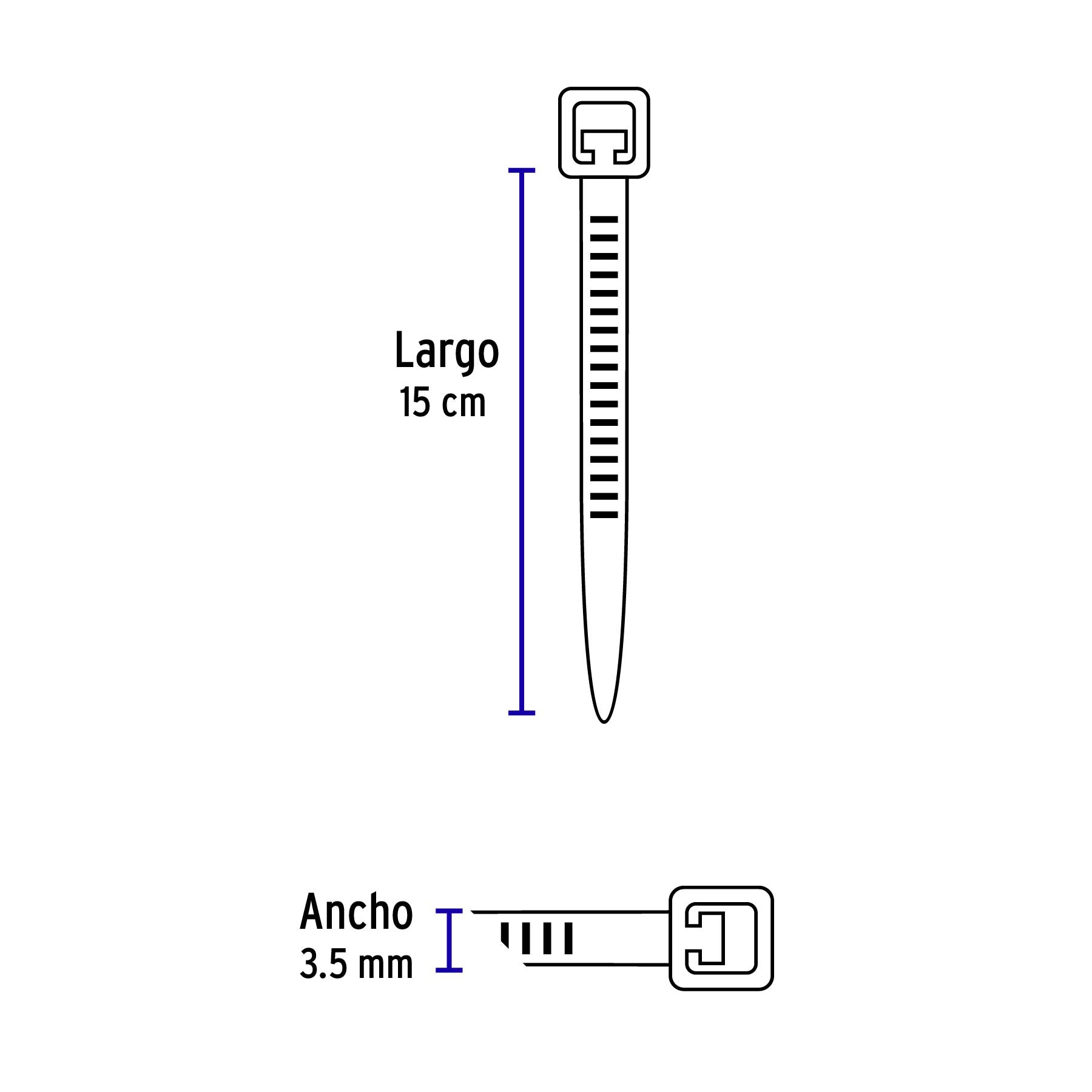 Cincho plástico amarillo 40 lb, 15 cm bolsa con 50 piezas