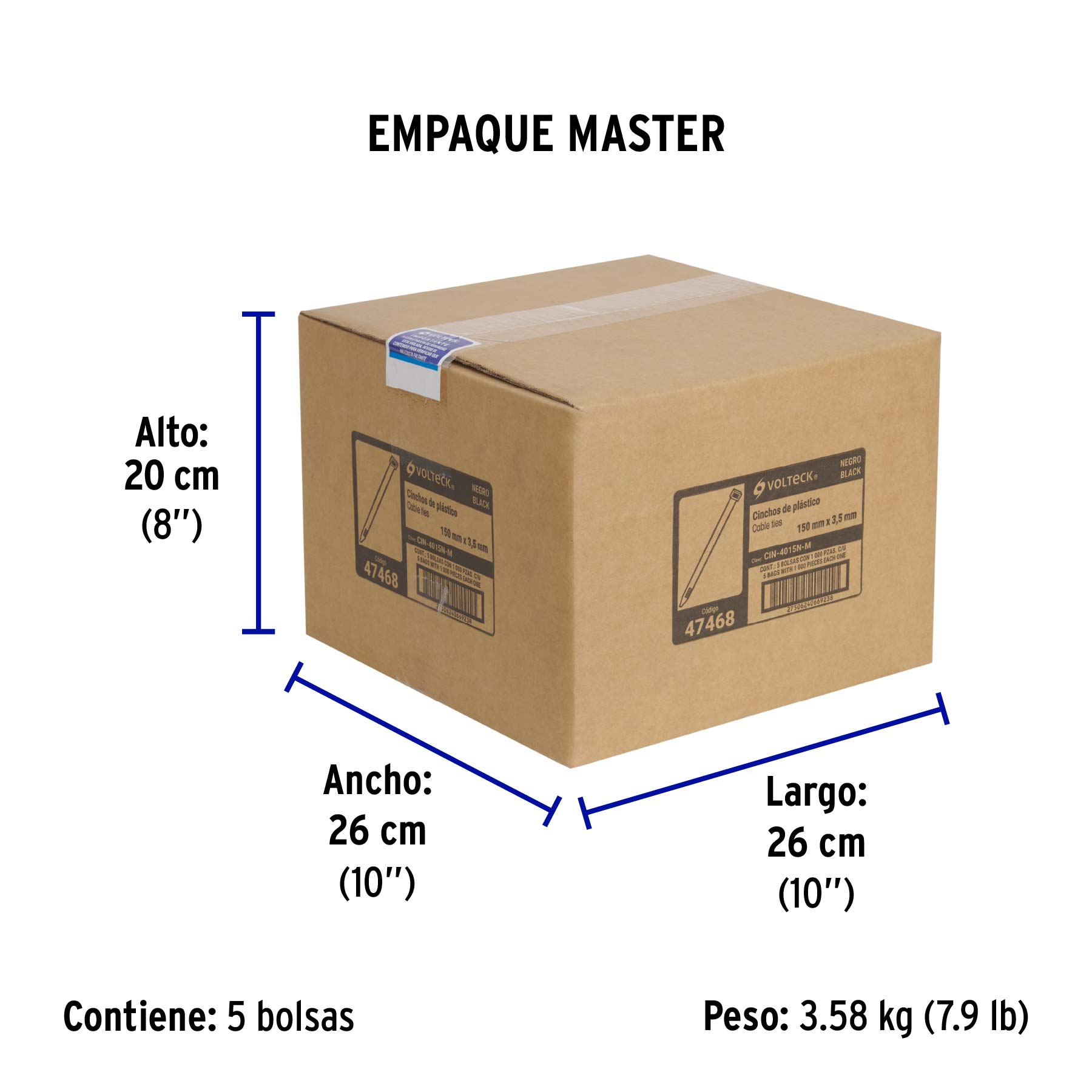 Cincho plástico, 40 lb, 15 cm, negro, bolsa con 1000 pzas