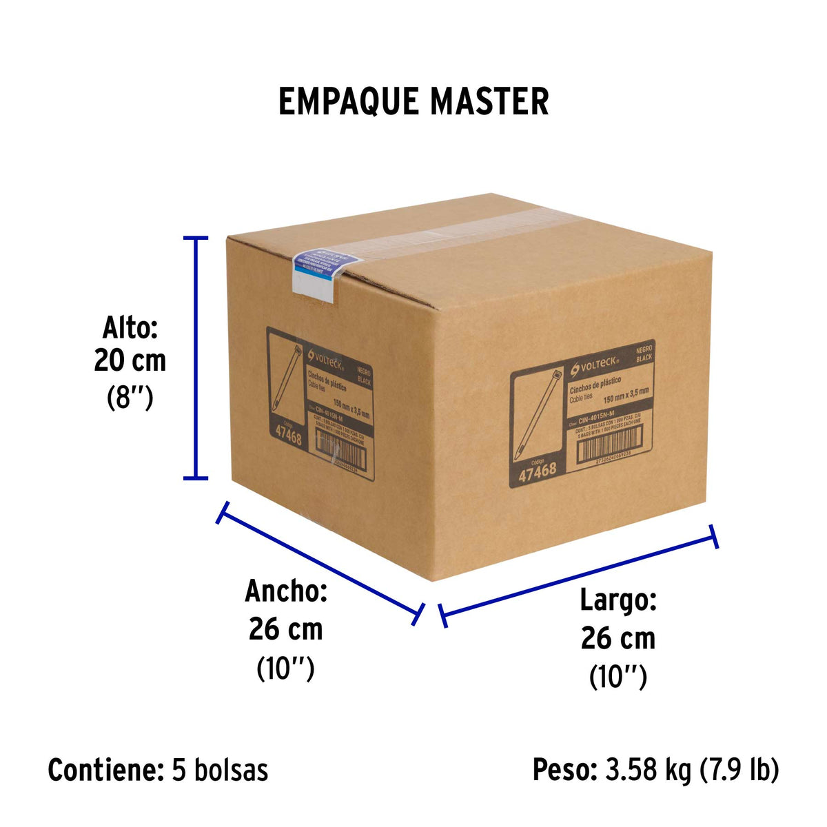 Cincho plástico, 40 lb, 15 cm, negro, bolsa con 1000 pzas