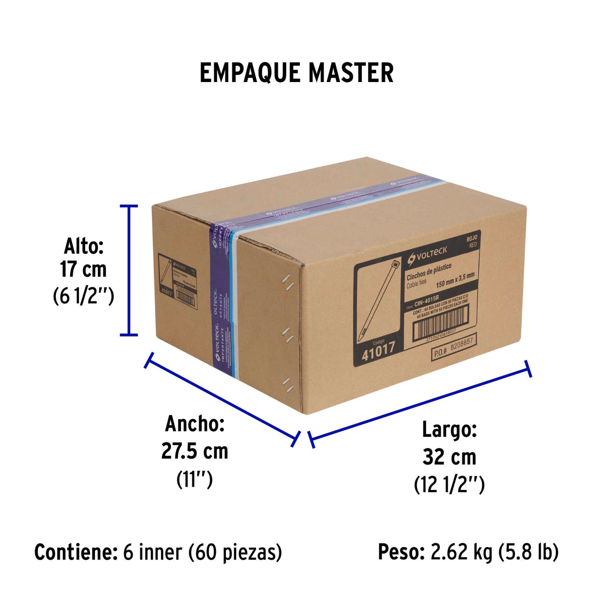 Cincho plástico rojo 40 lb, 15 cm bolsa con 50 piezas