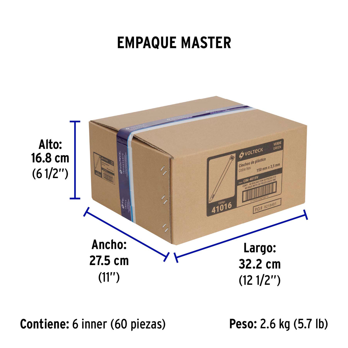 Cincho plástico verde 40 lb, 15 cm bolsa con 50 piezas
