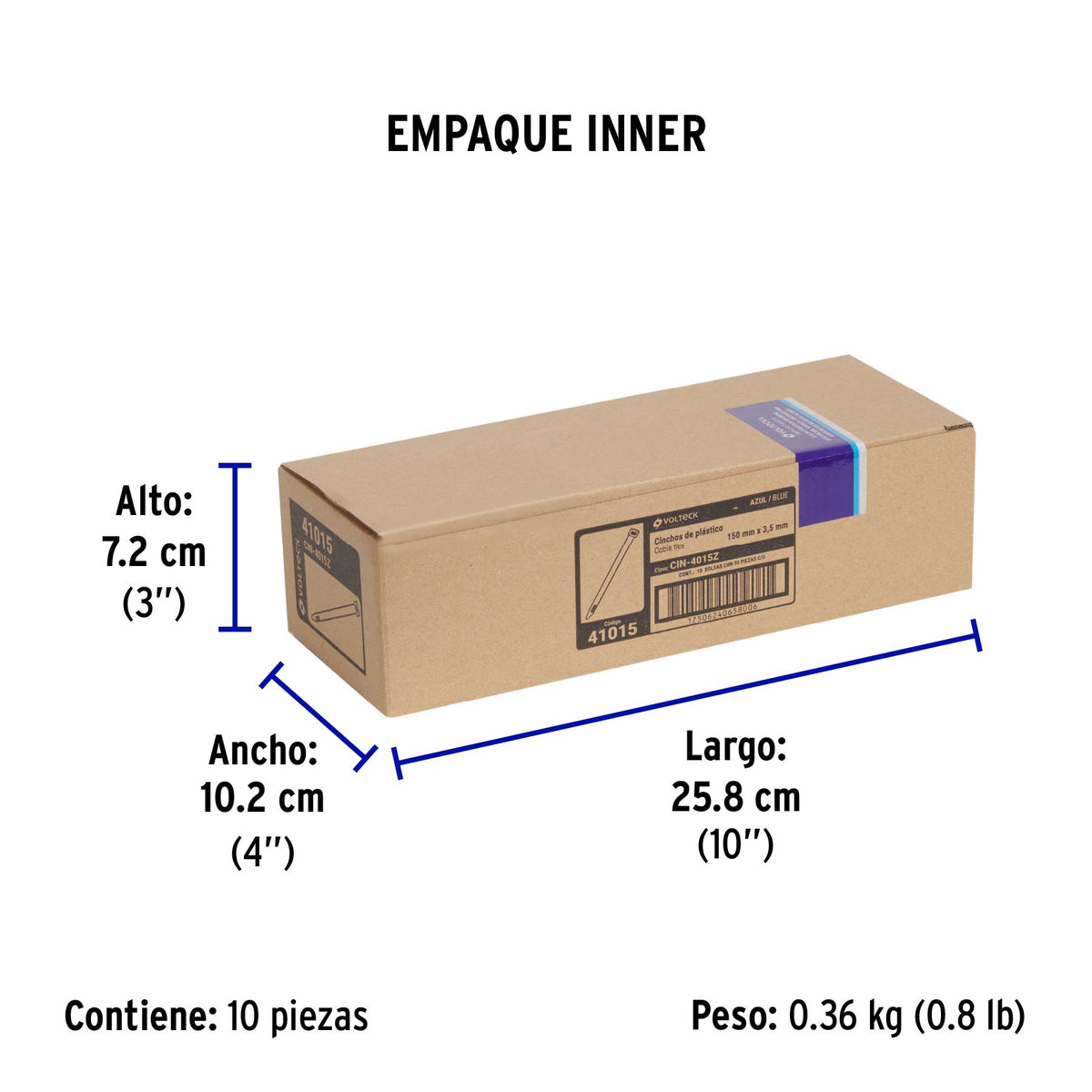Cincho plástico azul 40 lb, 15 cm bolsa con 50 piezas
