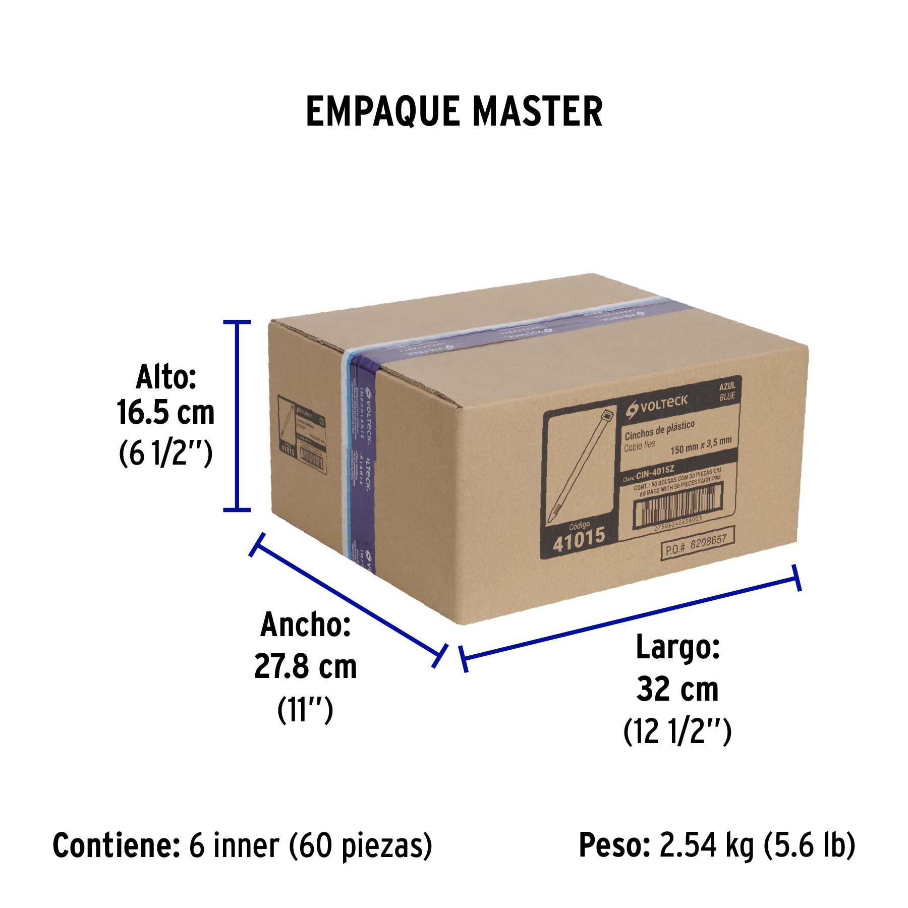 Cincho plástico azul 40 lb, 15 cm bolsa con 50 piezas