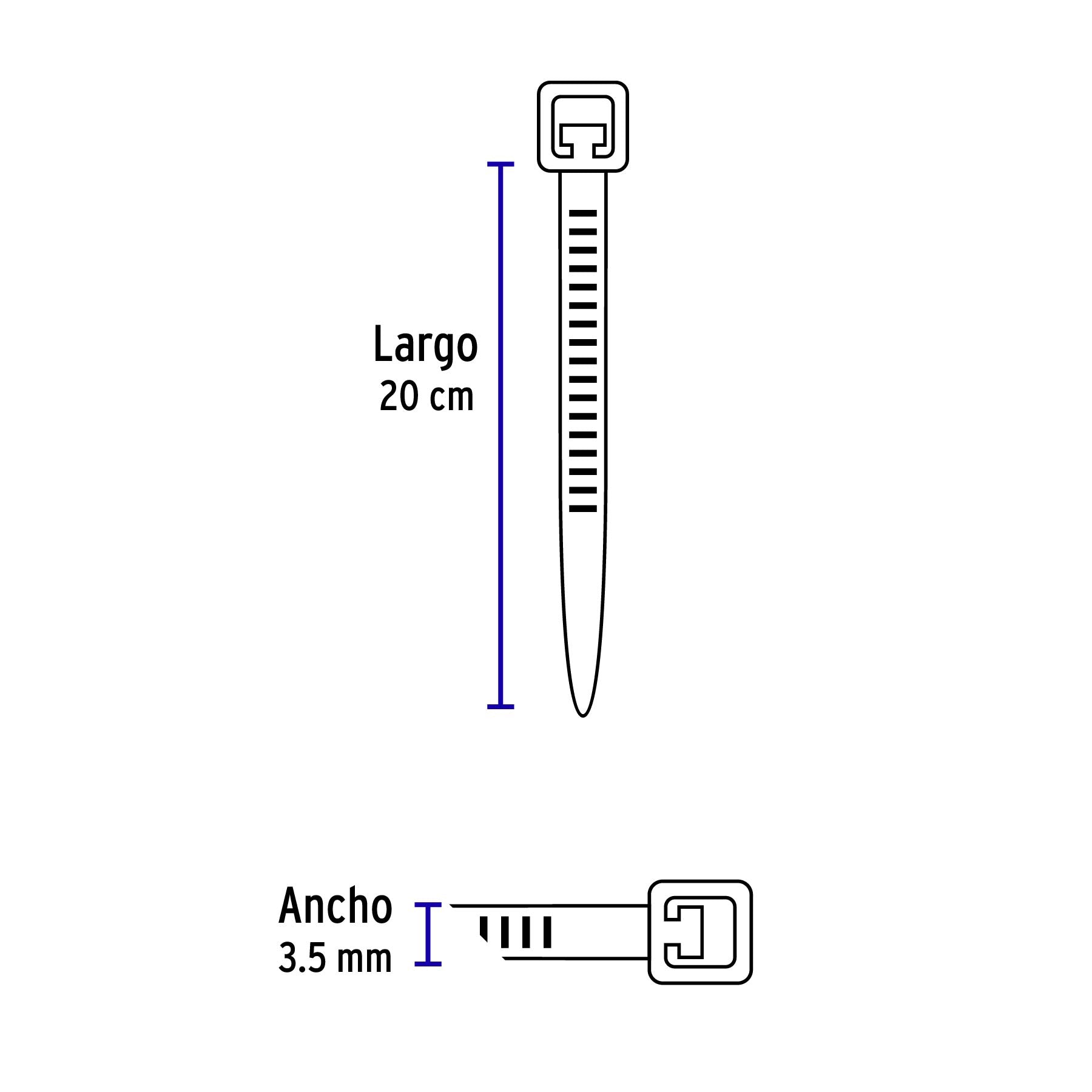 Cincho plástico, 40 lb, 20 cm, negro, bolsa con 1000 pzas