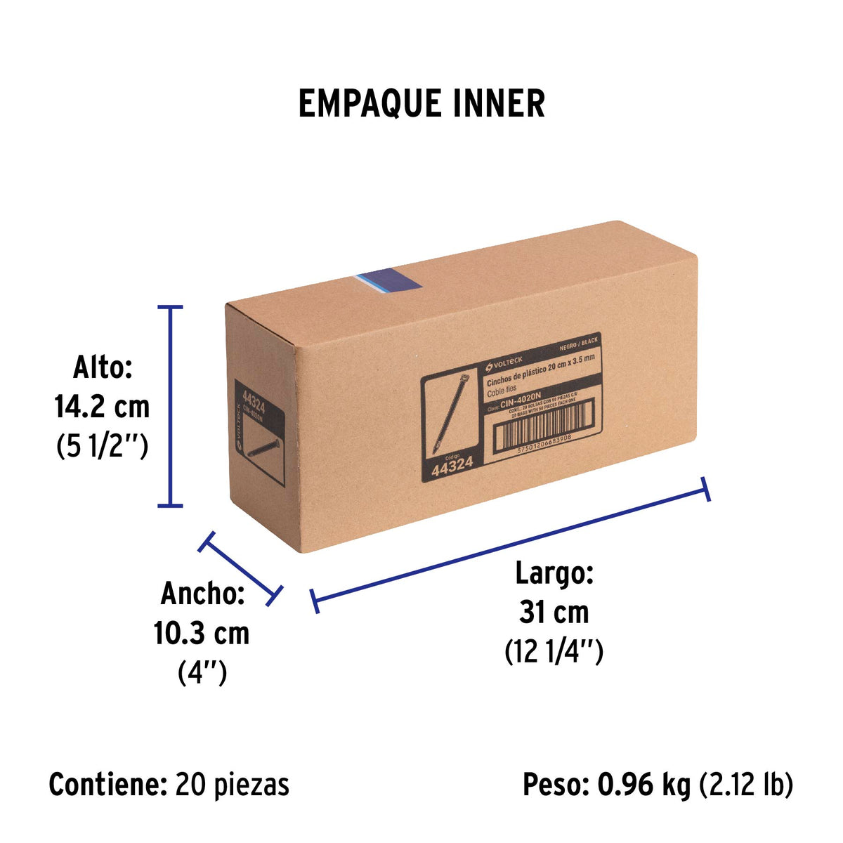 Cincho plástico, 40 lb, 20 cm, negro, bolsa con 50 pzas