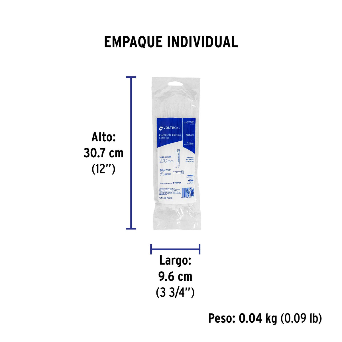 Cincho plástico, 40 lb, 20 cm, bolsa con 50 pzas