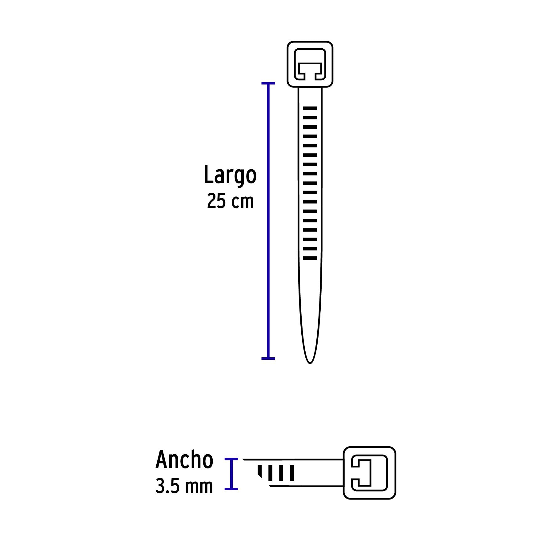 Cincho plástico, 40 lb, 25 cm, negro, bolsa con 1000 pzas