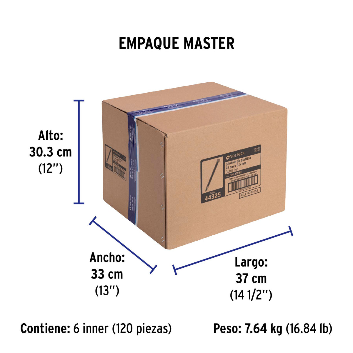 Cincho plástico, 40 lb, 25 cm, negro, bolsa con 50 pzas