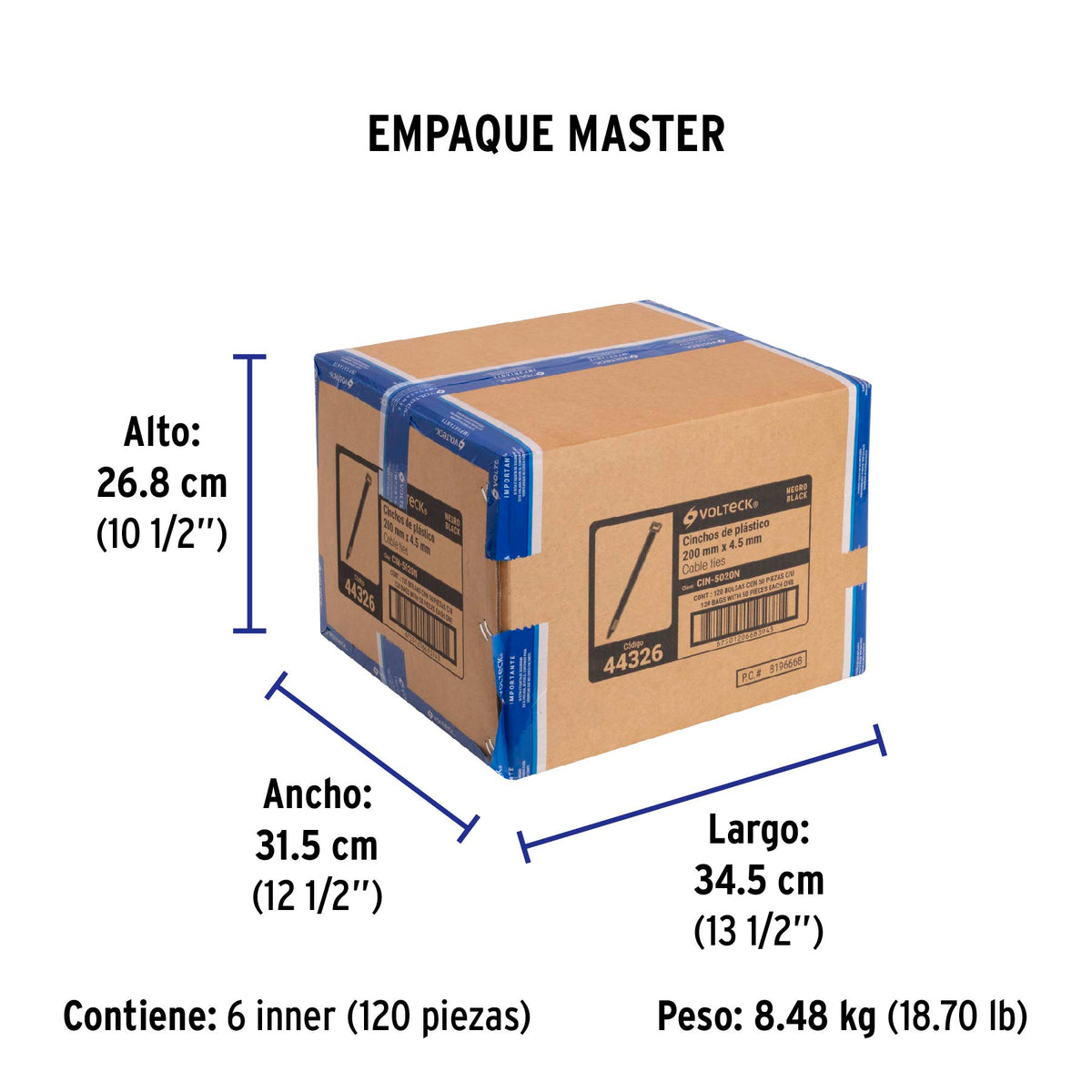 Cincho plástico, 50 lb, 20 cm, negro, bolsa con 50 pzas