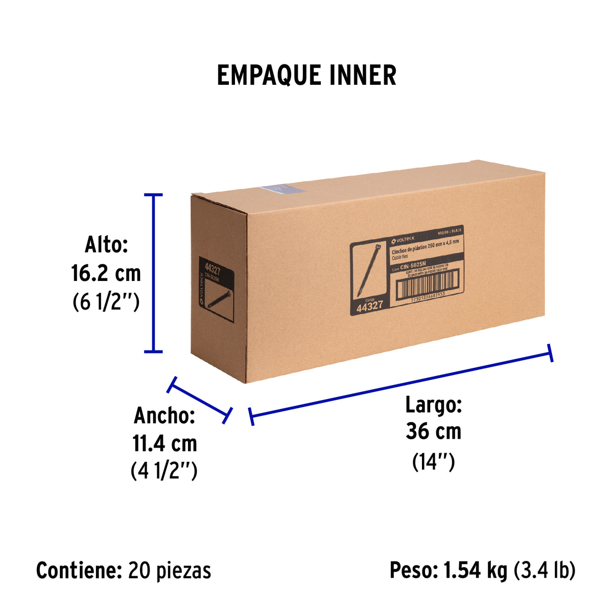 Cincho plástico, 50 lb, 25 cm, negro, bolsa con 50 pzas
