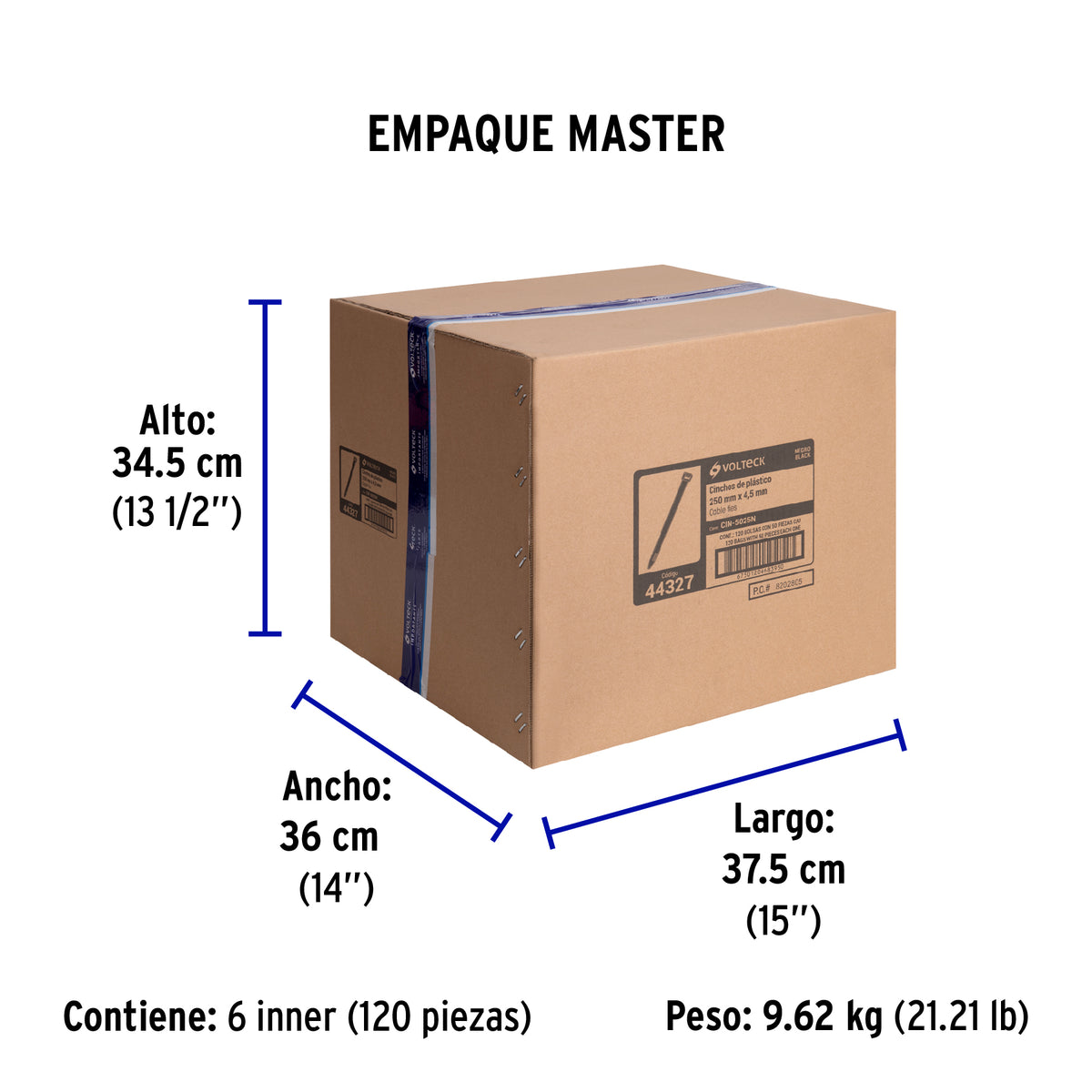 Cincho plástico, 50 lb, 25 cm, negro, bolsa con 50 pzas