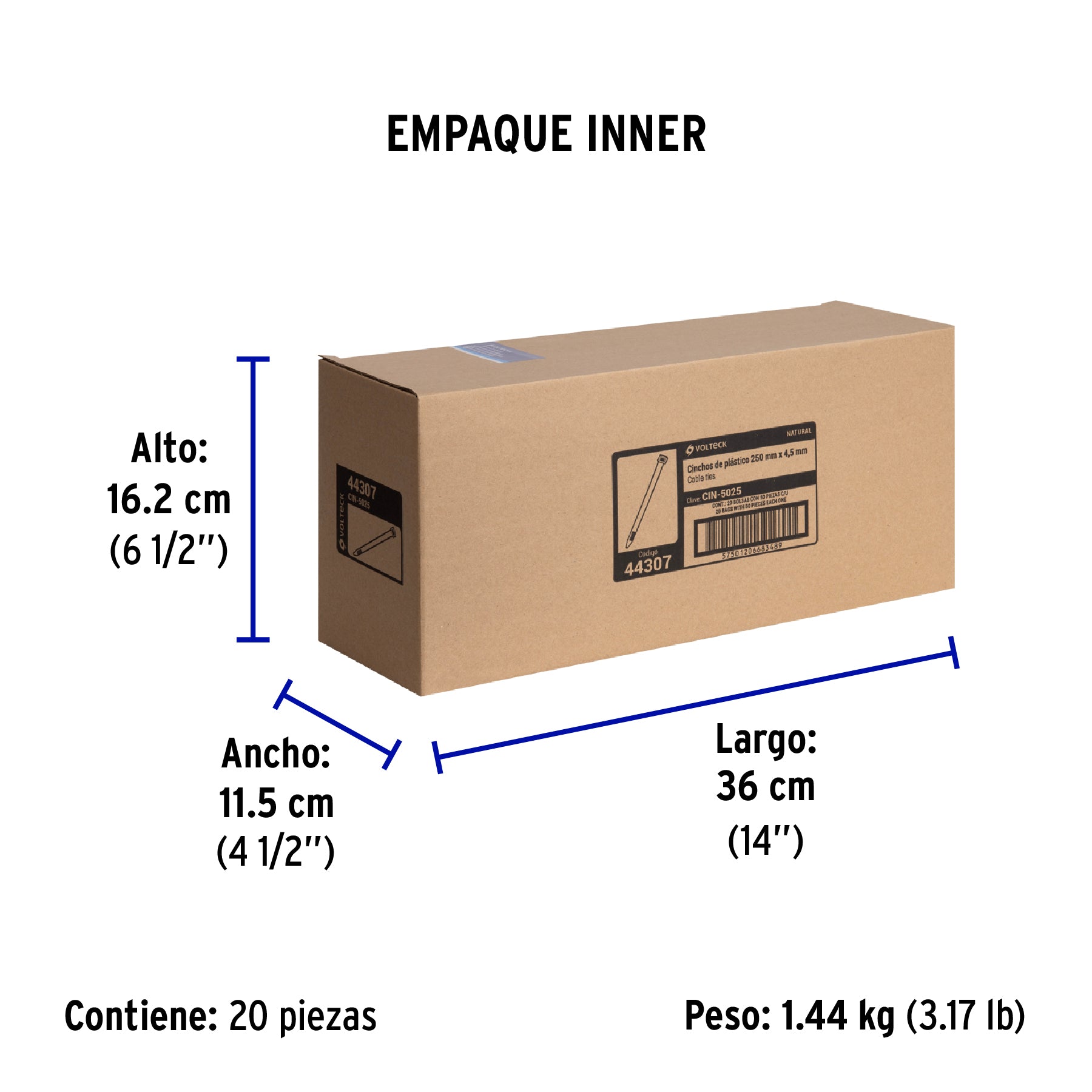 Cincho plástico, 50 lb, 25 cm, bolsa con 50 pzas