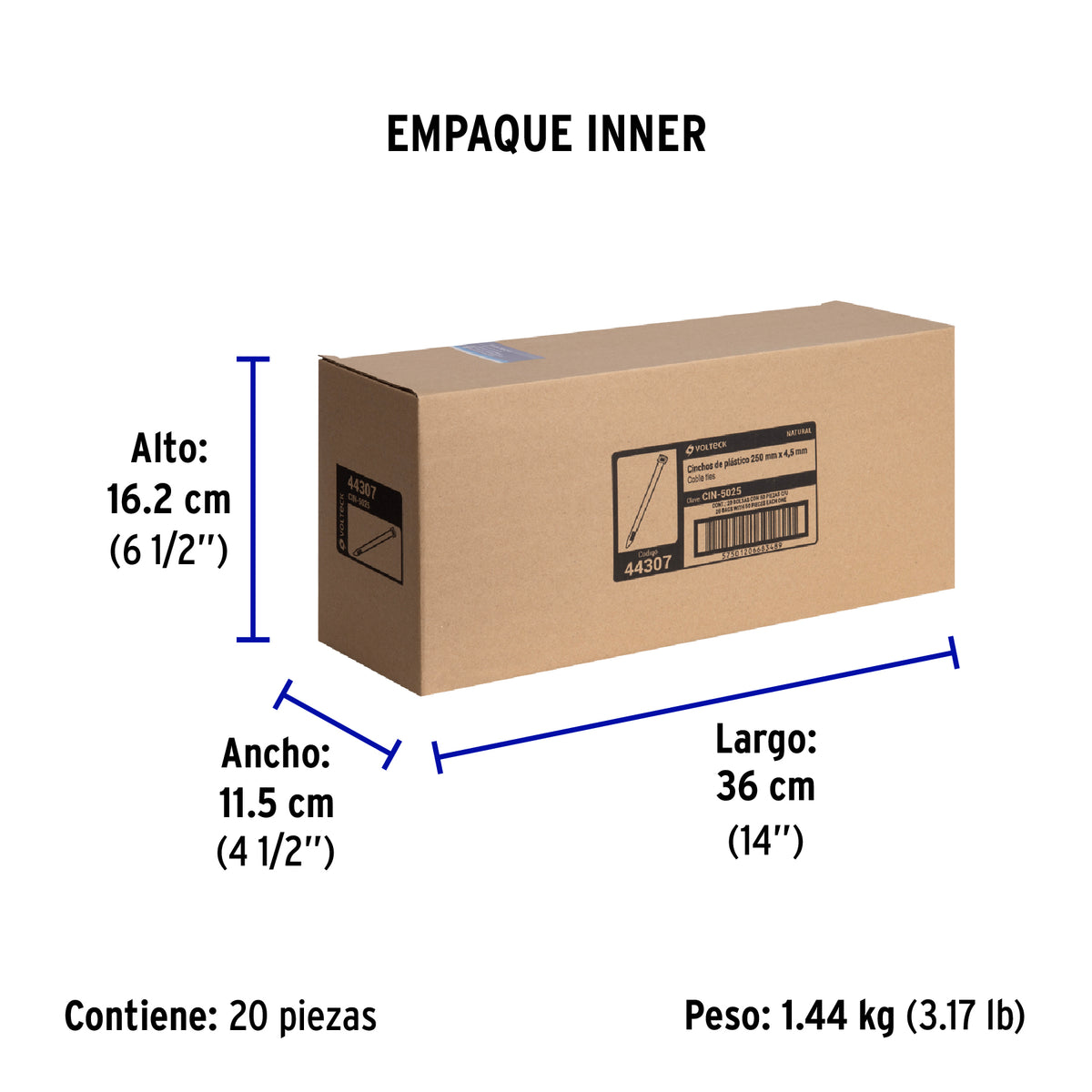 Cincho plástico, 50 lb, 25 cm, bolsa con 50 pzas