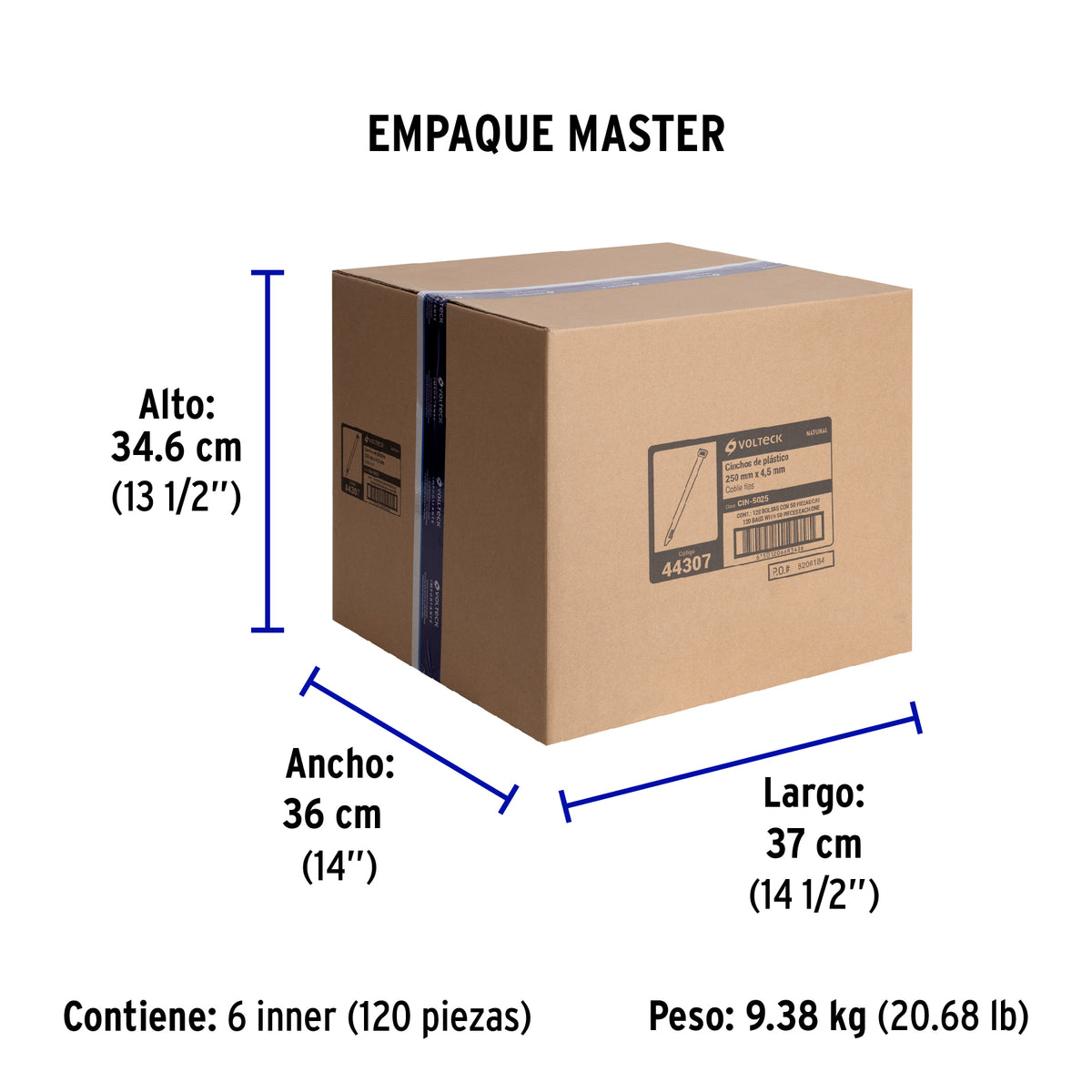 Cincho plástico, 50 lb, 25 cm, bolsa con 50 pzas