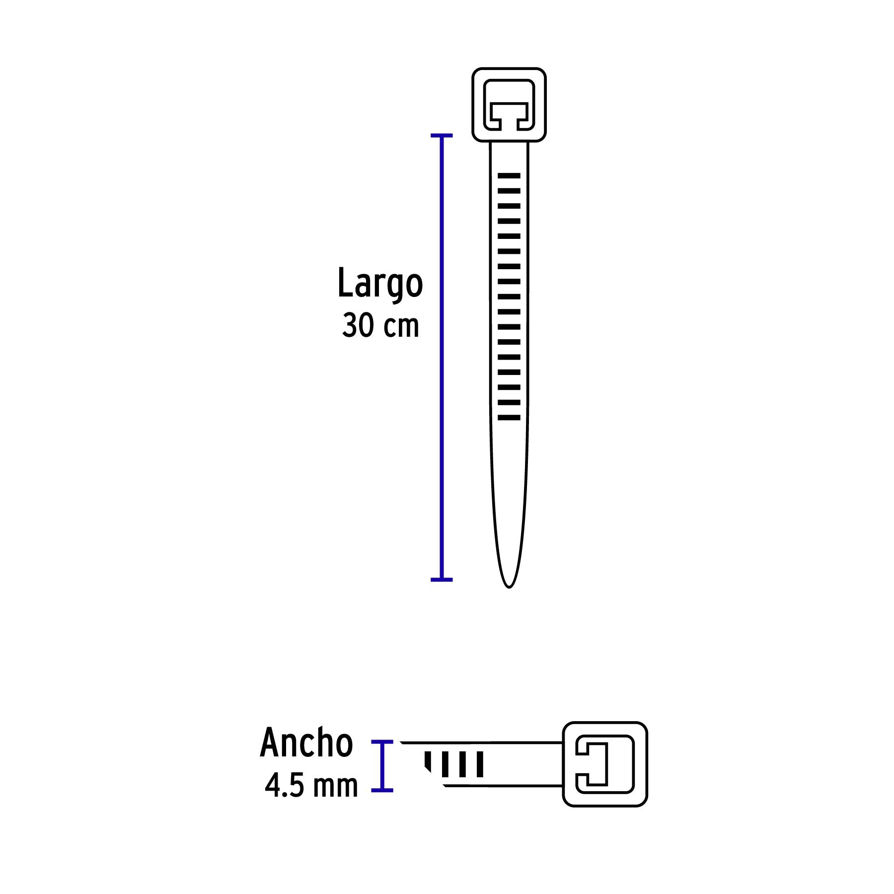 Cincho plástico, 50 lb, 30 cm, bolsa con 1000 pzas